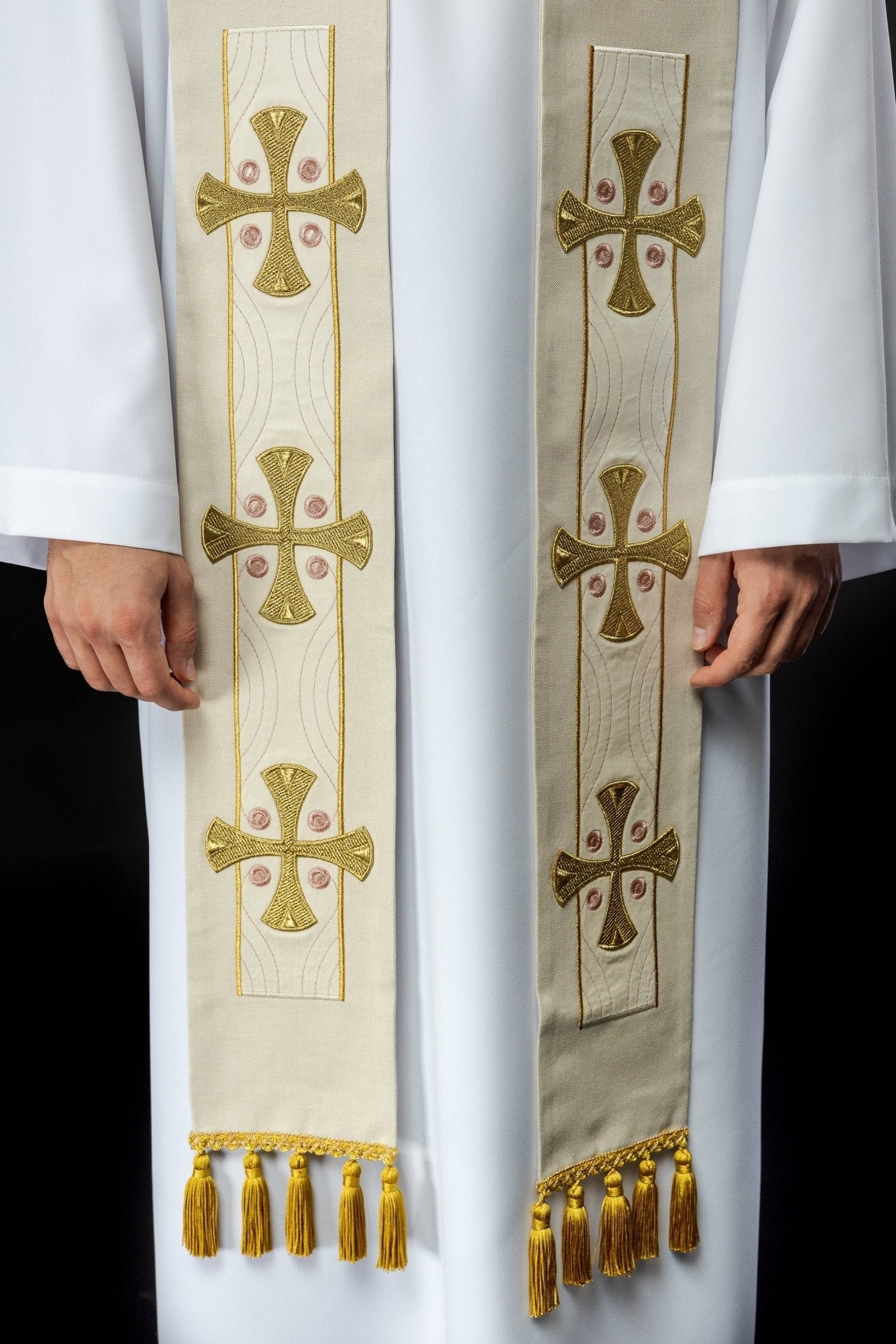 Étole brodée de croix écrues S - 2068 - 05 - 70 - CHASUBLES.FR
