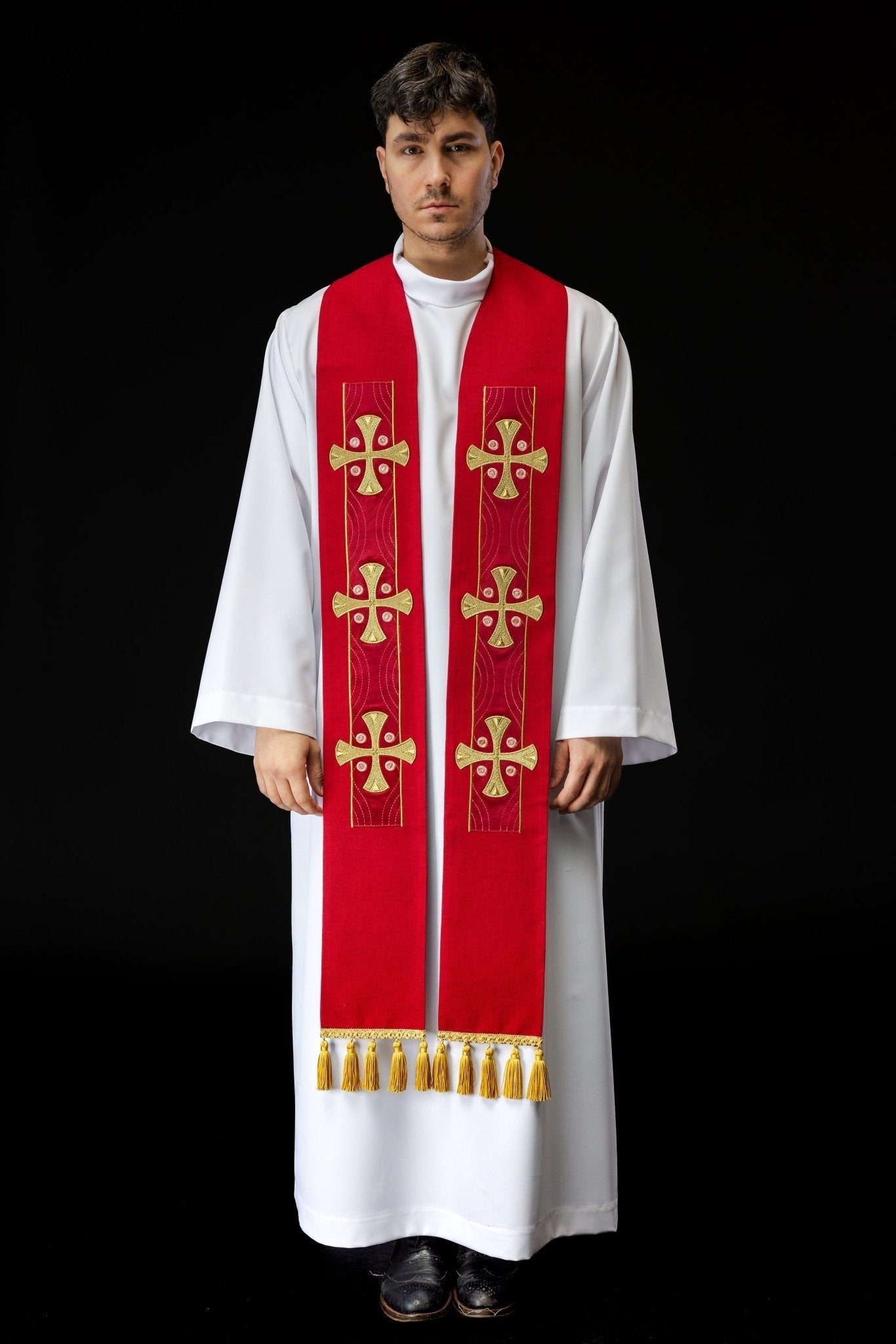 Étole brodée de croix rouges S - 2068 - 02 - 70 - CHASUBLES.FR