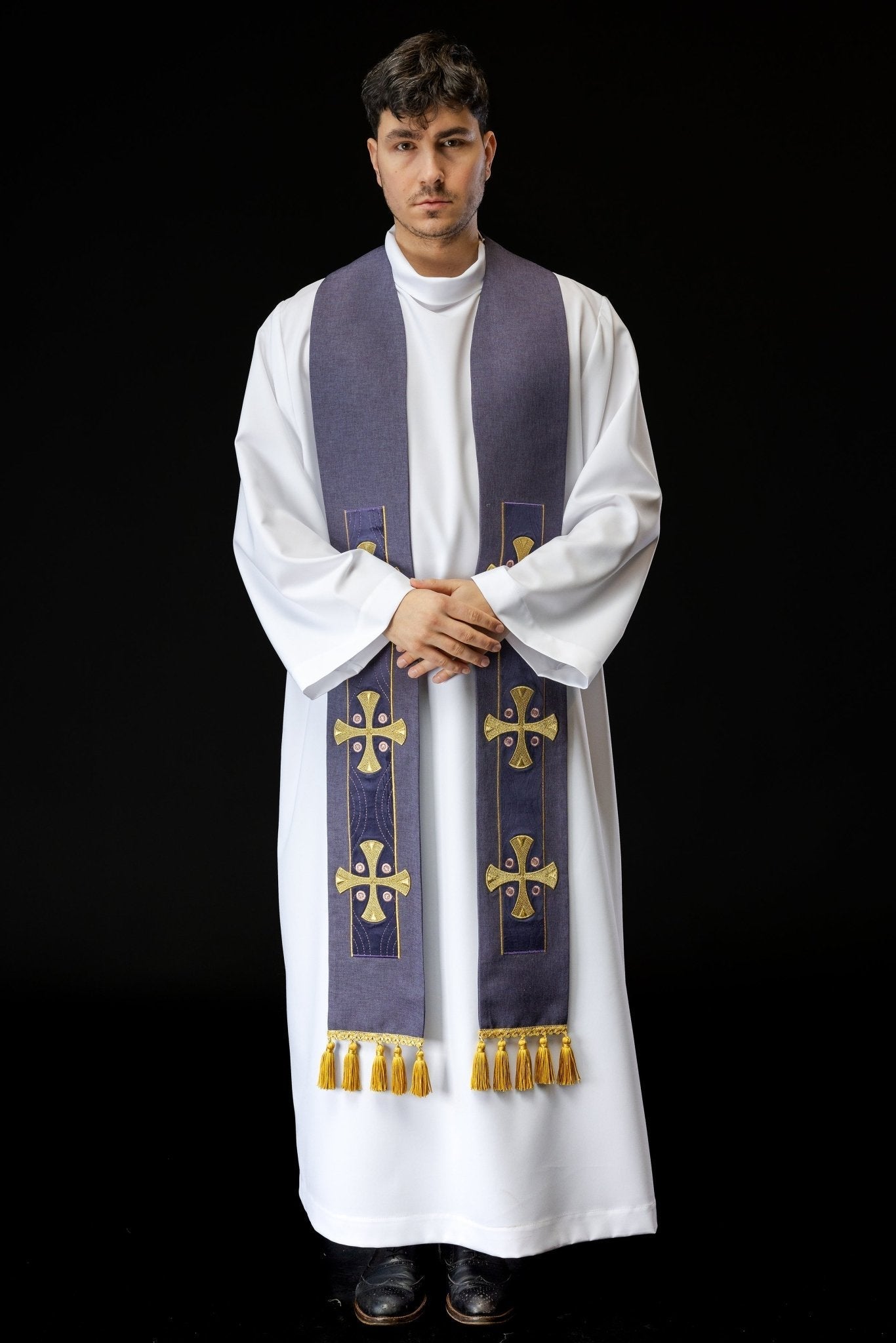 Étole brodée de croix violettes S - 2068 - 03 - 70 - CHASUBLES.FR