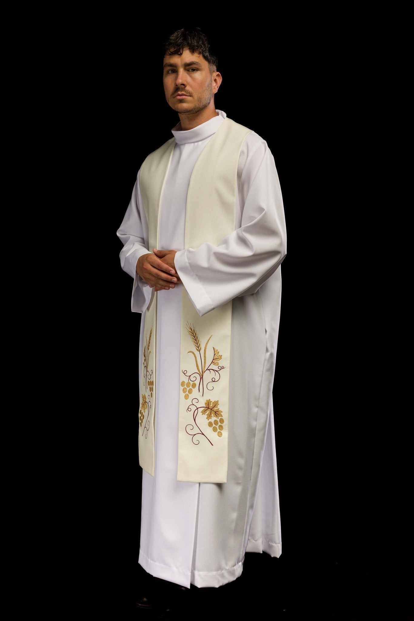 Étole brodée de raisins et d'épis en écru KST/003/05/01 ECRU - CHASUBLES.FR