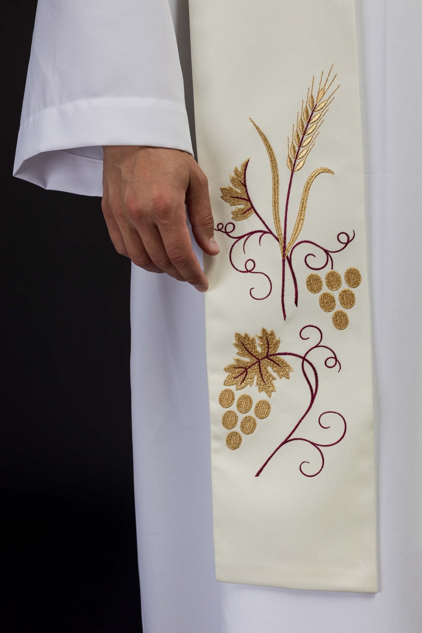 Étole brodée de raisins et d'épis en écru KST/003/05/01 ECRU - CHASUBLES.FR
