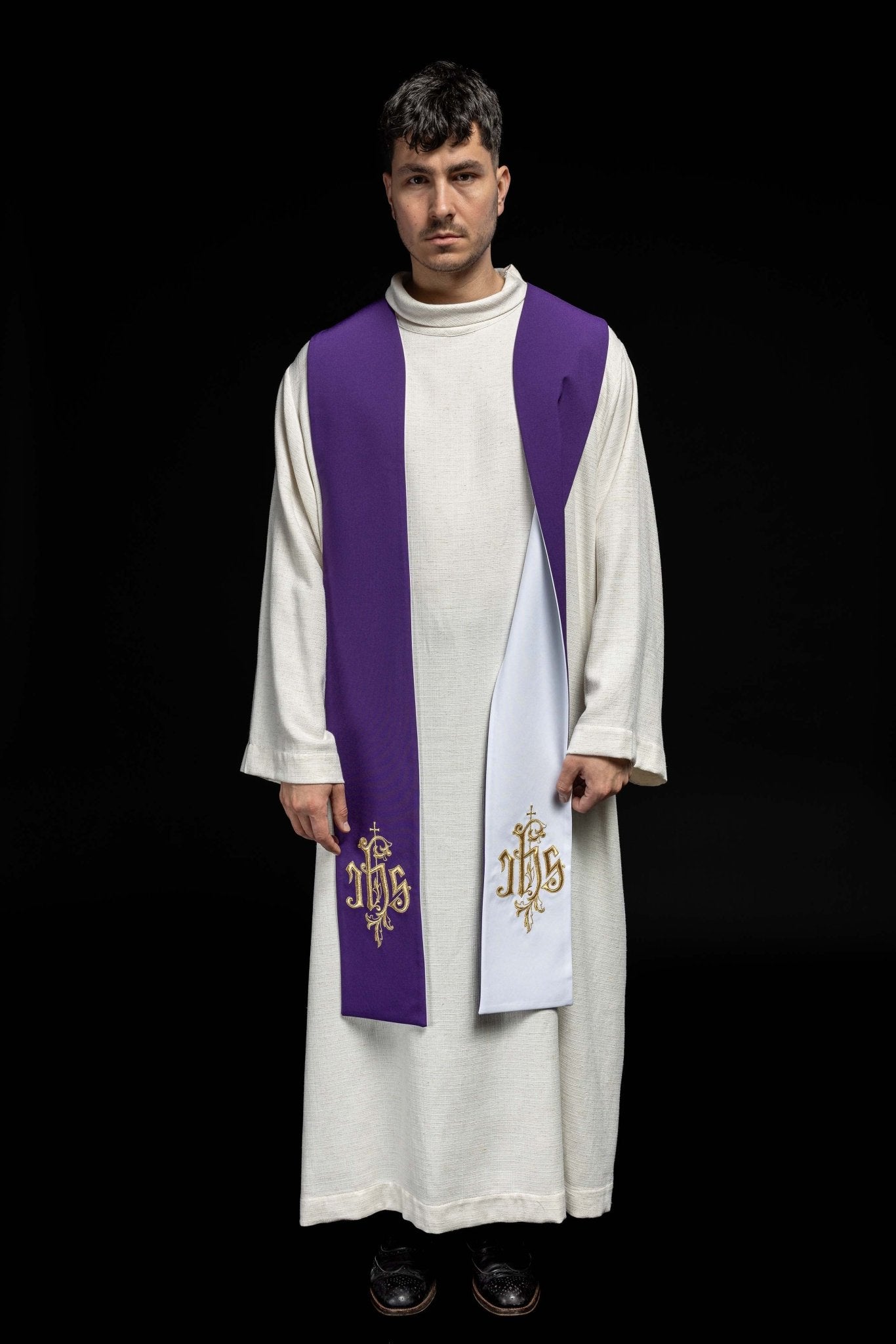 Étole brodée IHS KST/053/03 - 04/01 FIOLET - BIAŁY - CHASUBLES.FR