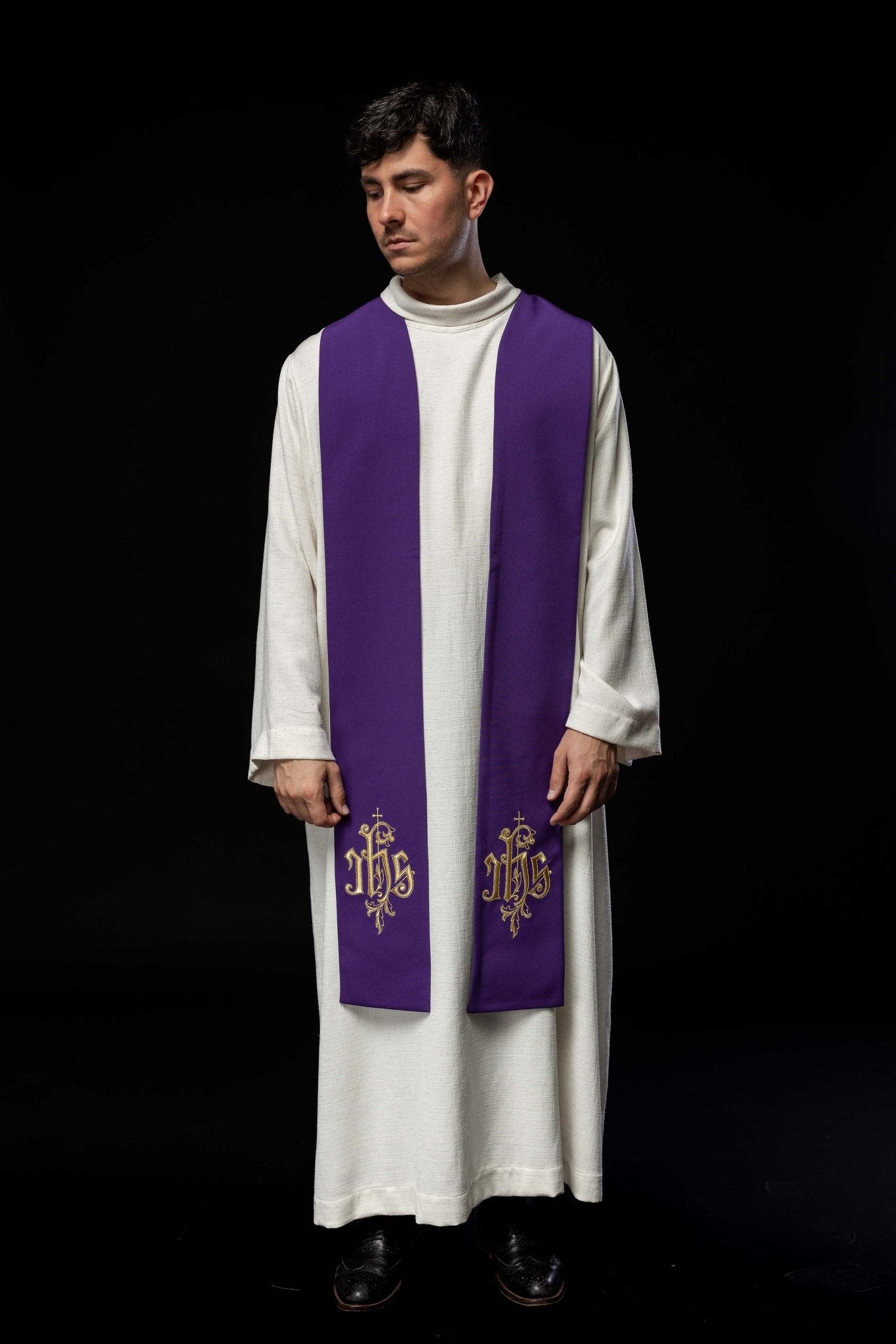 Étole brodée IHS KST/053/03/12 FIOLET - CHASUBLES.FR