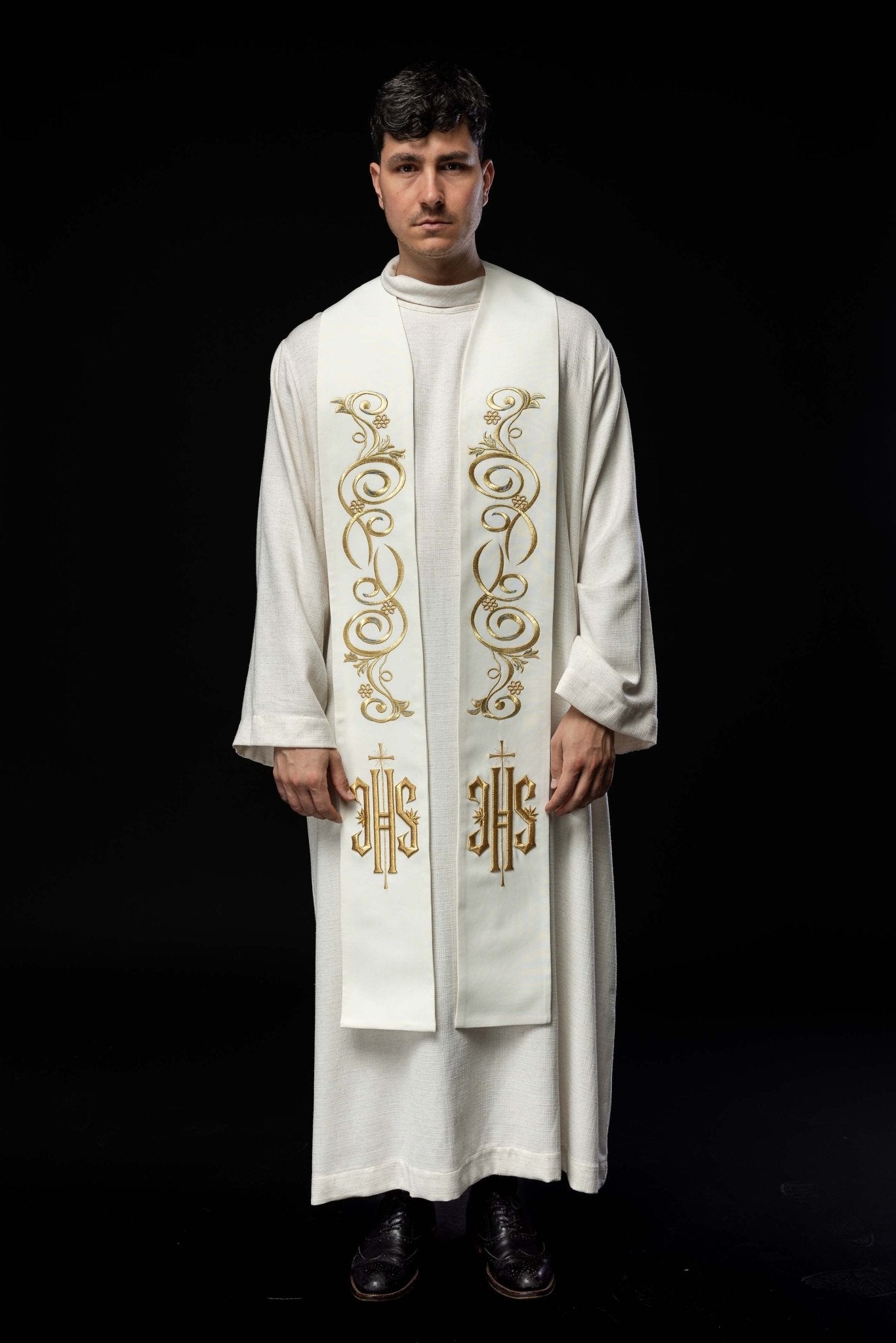 Étole brodée IHS écru KST/031/05/01 ECRU - CHASUBLES.FR