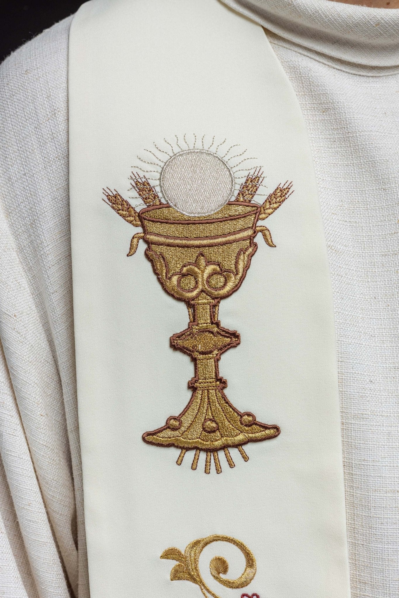 Étole brodée IHS et calice écru KST/411/05/01 ECRU - CHASUBLES.FR