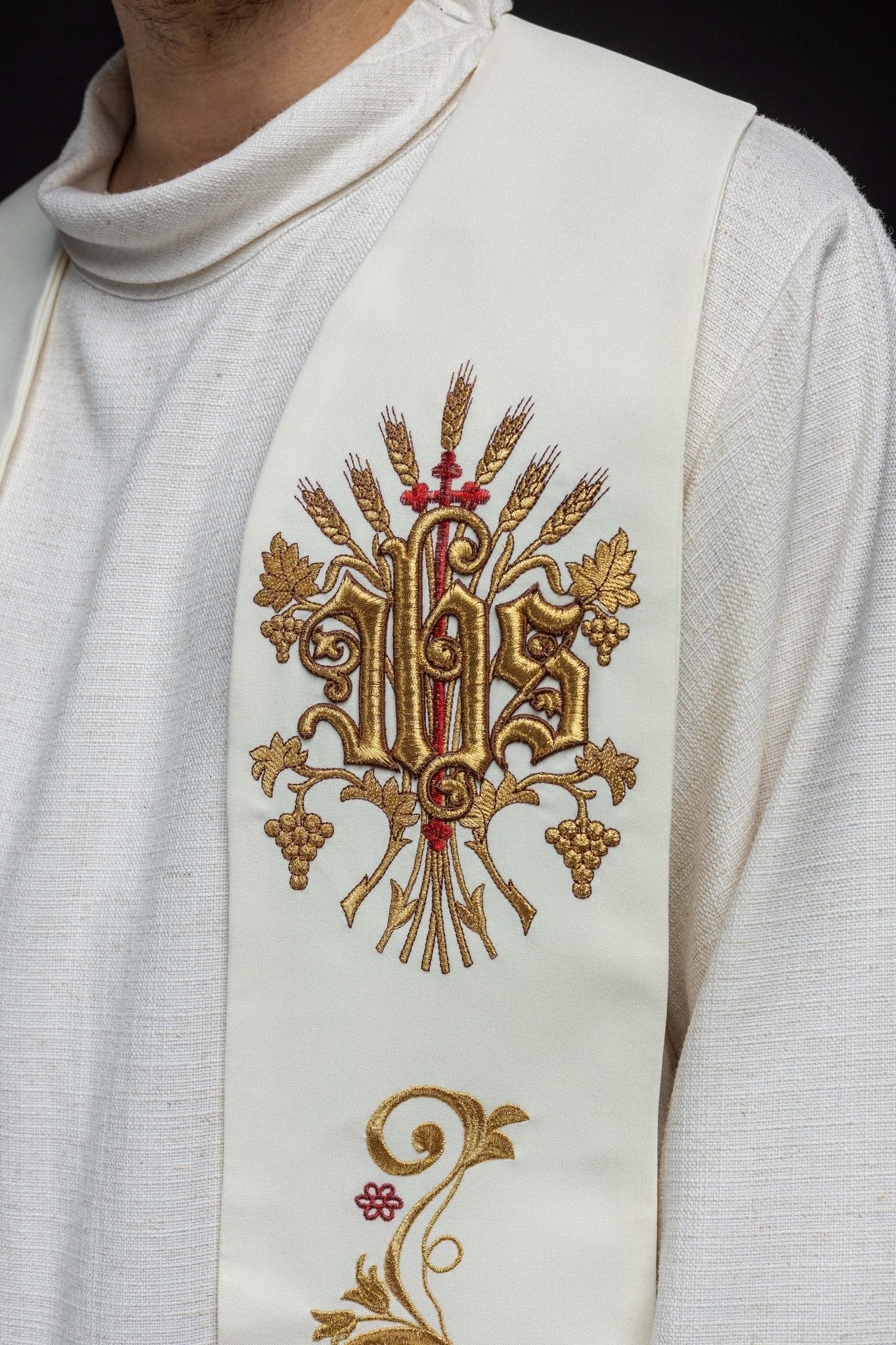 Étole brodée IHS et calice écru KST/411/05/01 ECRU - CHASUBLES.FR