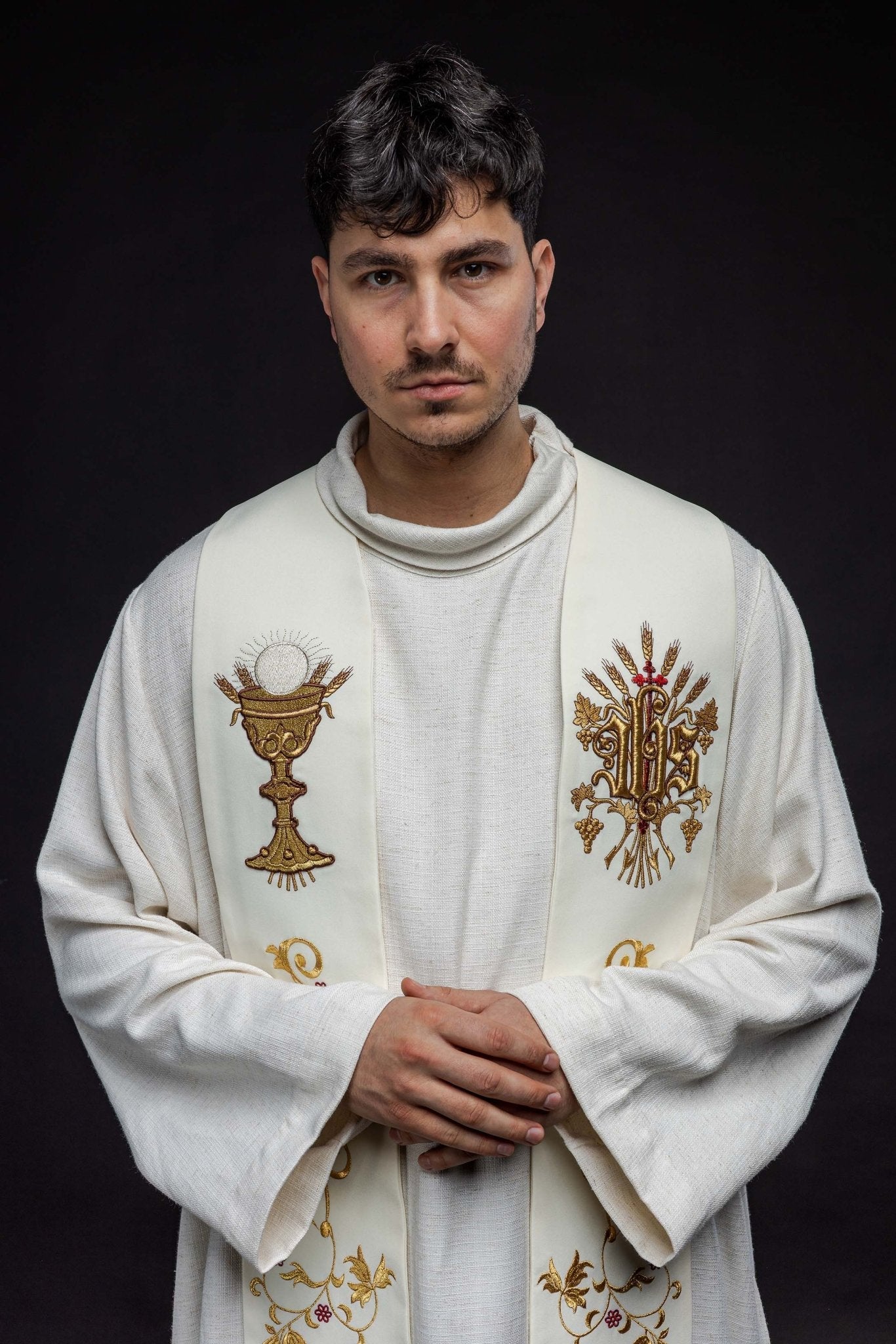 Étole brodée IHS et calice écru KST/411/05/01 ECRU - CHASUBLES.FR