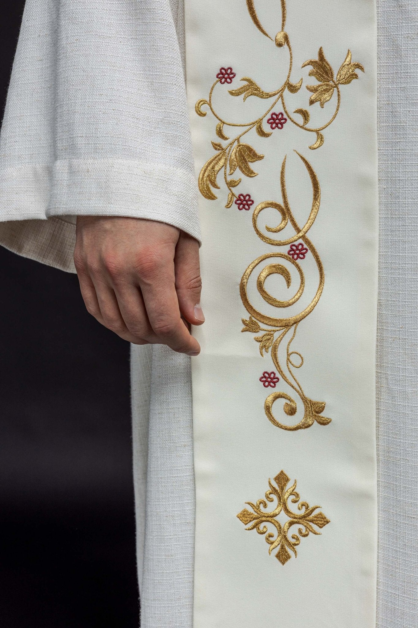 Étole brodée IHS et calice écru KST/411/05/01 ECRU - CHASUBLES.FR