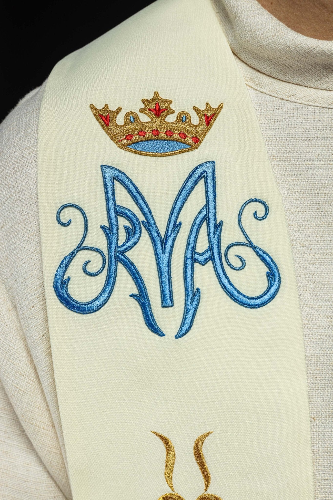 Etole brodée motif marial avec couronne écrue KST/040/05/01 ECRU - CHASUBLES.FR