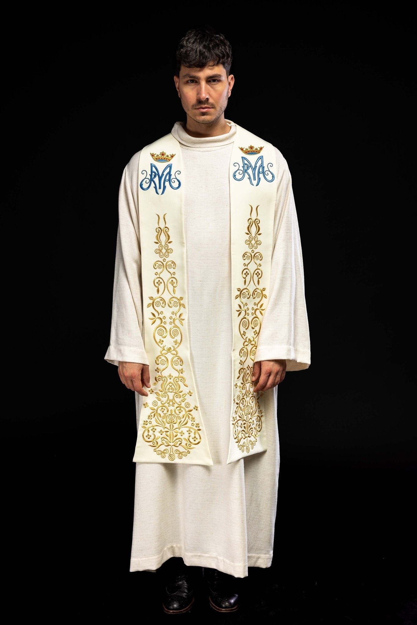 Etole brodée motif marial avec couronne écrue KST/040/05/01 ECRU - CHASUBLES.FR