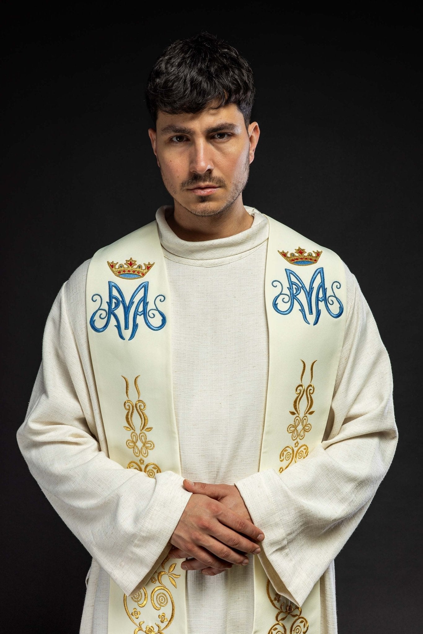 Etole brodée motif marial avec couronne écrue KST/040/05/01 ECRU - CHASUBLES.FR