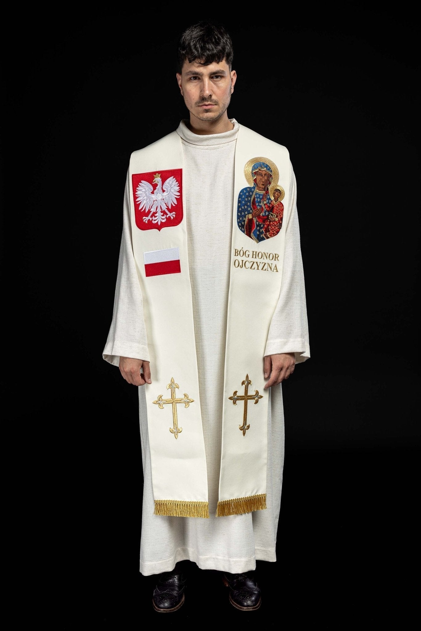 Étole brodée Notre - Dame de Czestochowa KST/501/05/01 ECRU - CHASUBLES.FR