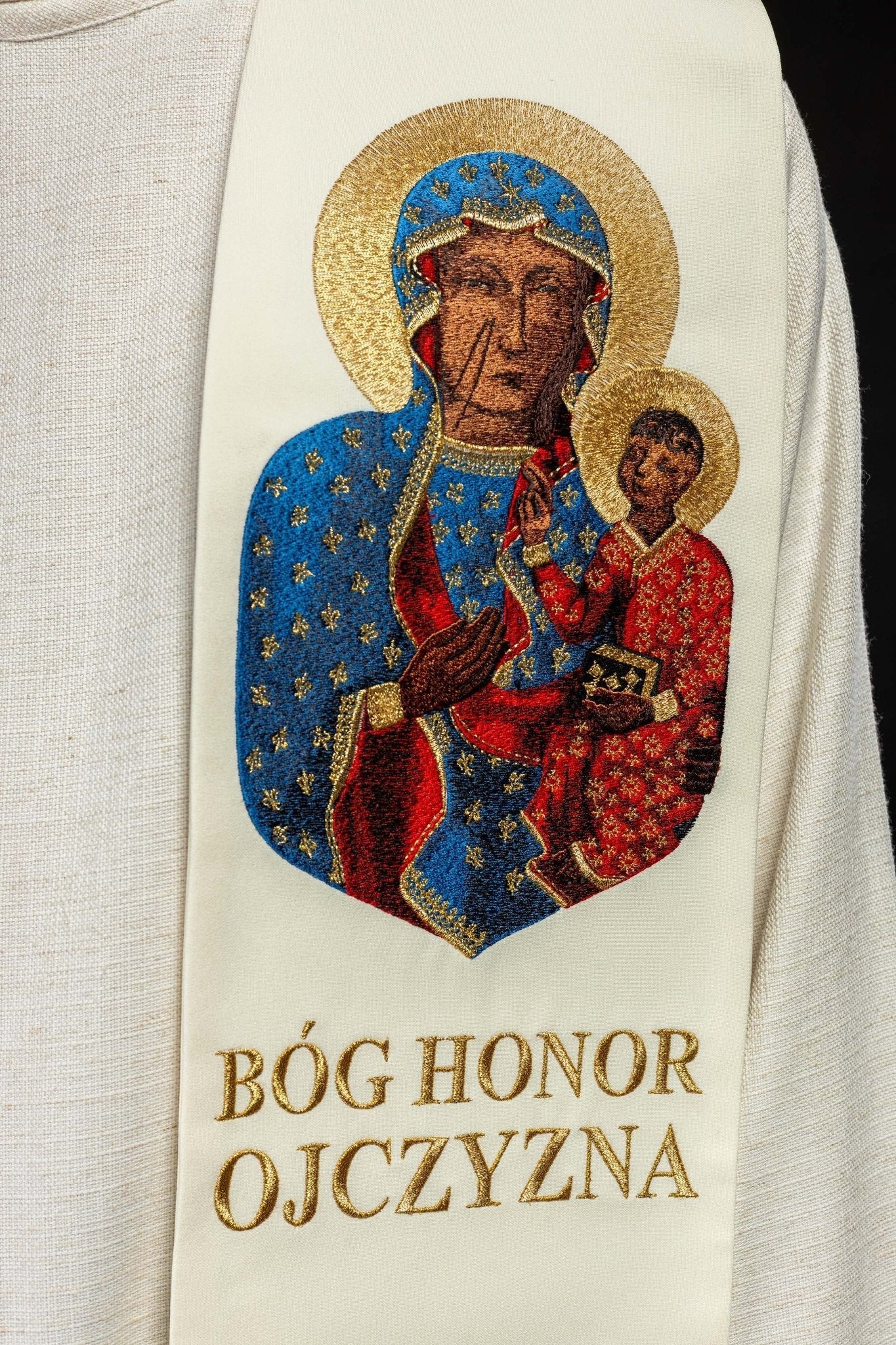 Étole brodée Notre - Dame de Czestochowa KST/501/05/01 ECRU - CHASUBLES.FR