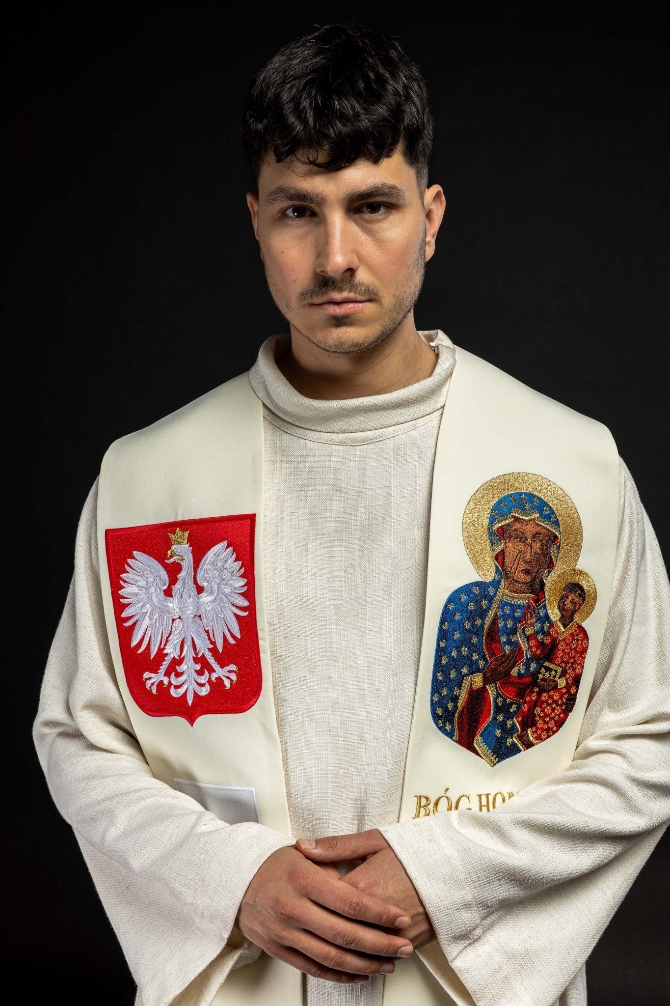 Étole brodée Notre - Dame de Czestochowa KST/501/05/01 ECRU - CHASUBLES.FR