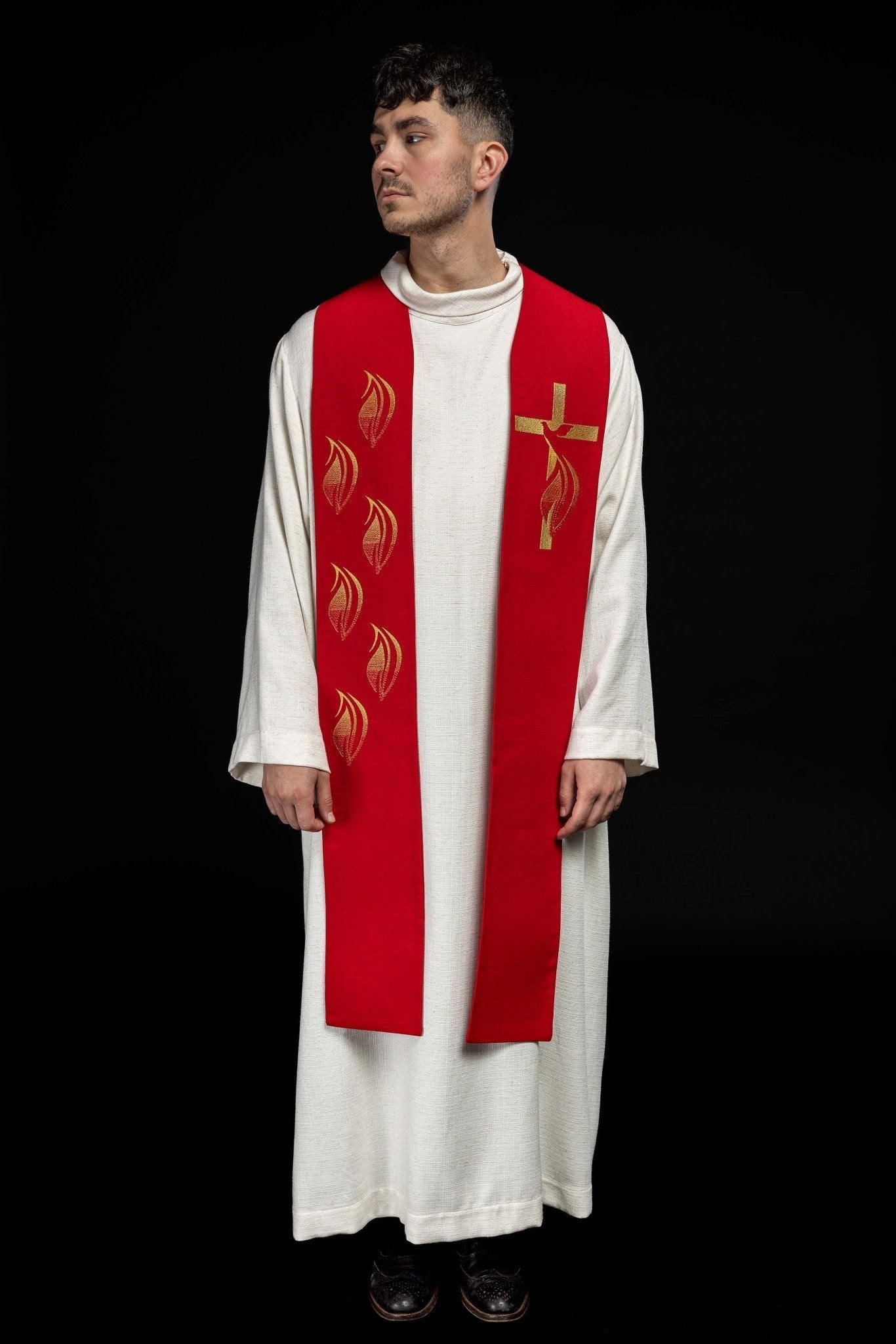 Étole brodée Saint - Esprit, croix et langues de feu Rouge KST/216/02/62 CZERWONY - CHASUBLES.FR