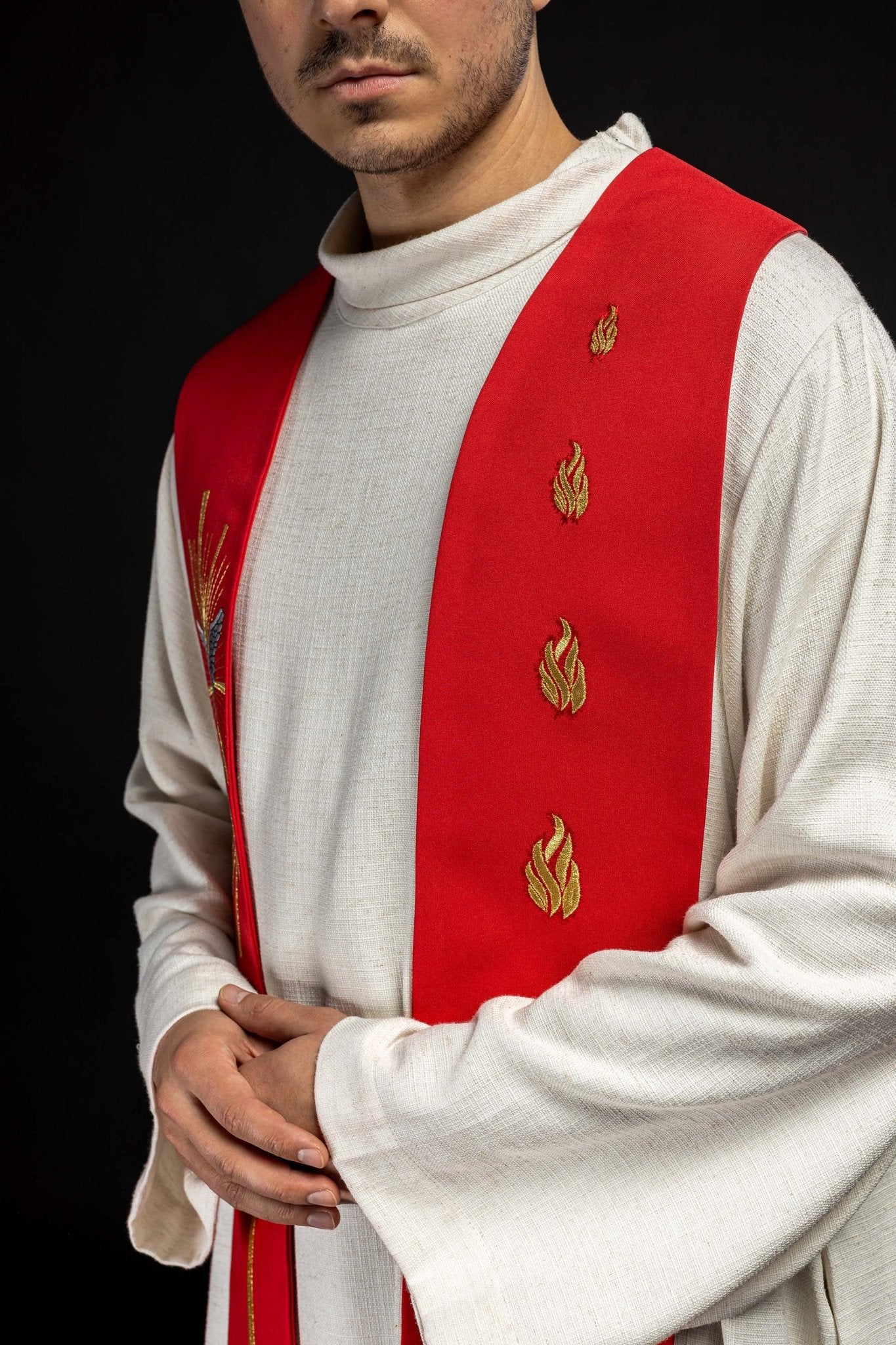 Étole brodée Saint - Esprit et langues de feu rouge KST/030/02/01 CZERWONY - CHASUBLES.FR