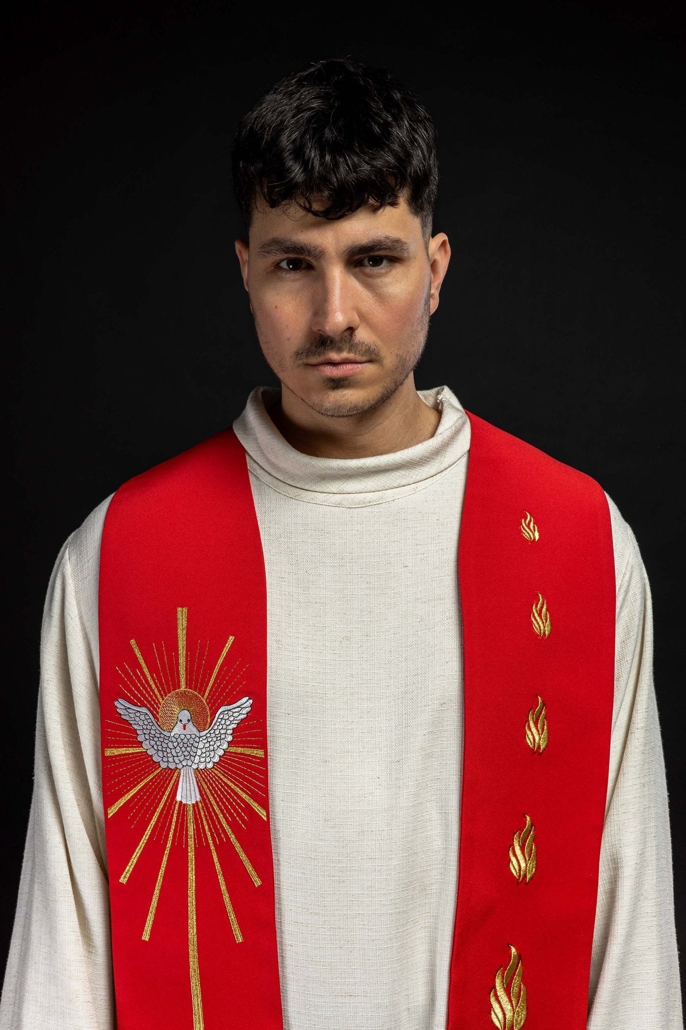 Étole brodée Saint - Esprit et langues de feu rouge KST/030/02/01 CZERWONY - CHASUBLES.FR