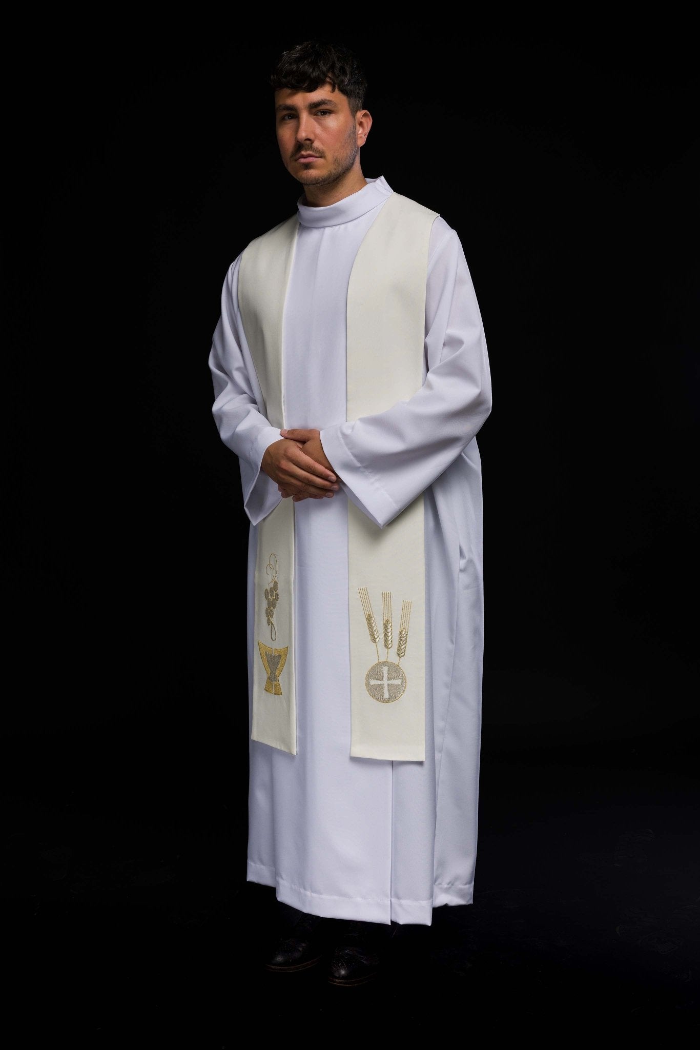 Étole de calice, pointes et raisins en écru KST/009/05/01 ECRU - CHASUBLES.FR