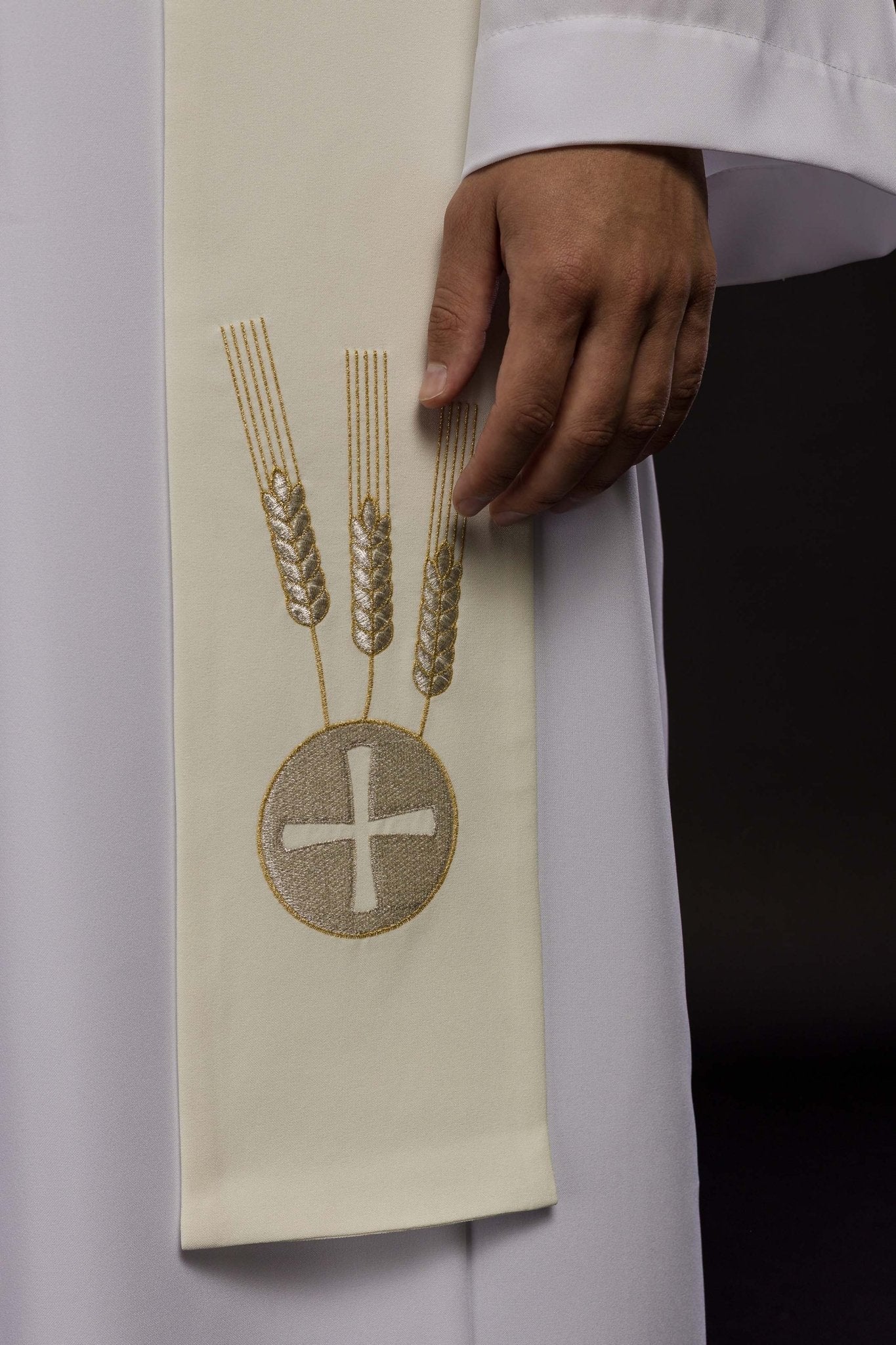 Étole de calice, pointes et raisins en écru KST/009/05/01 ECRU - CHASUBLES.FR