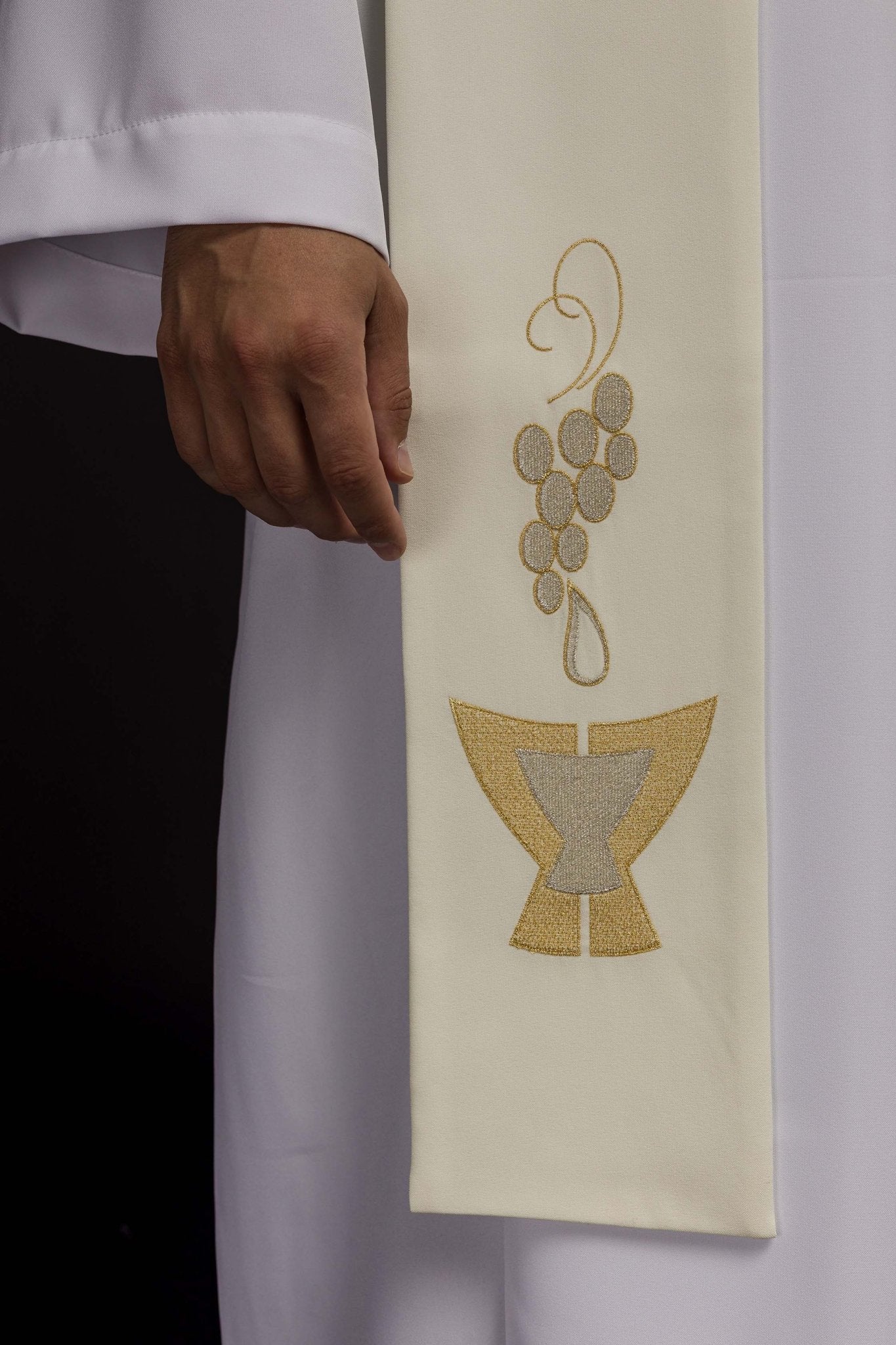 Étole de calice, pointes et raisins en écru KST/009/05/01 ECRU - CHASUBLES.FR