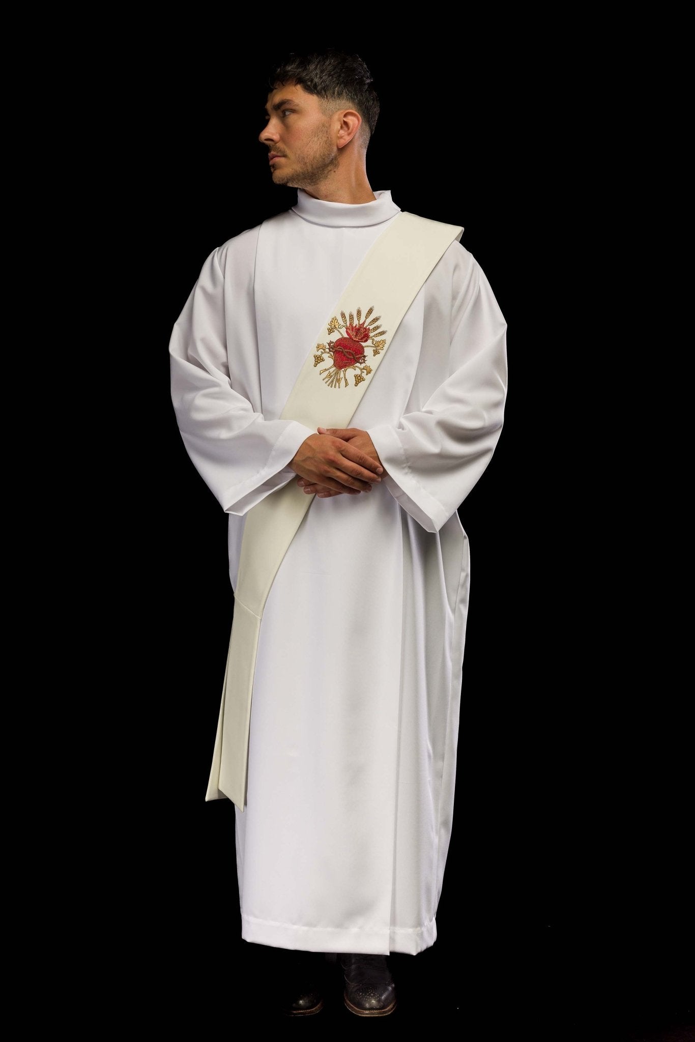 Étole de diacre avec broderie du Cœur de Jésus KSD/137/05/01 ECRU - CHASUBLES.FR