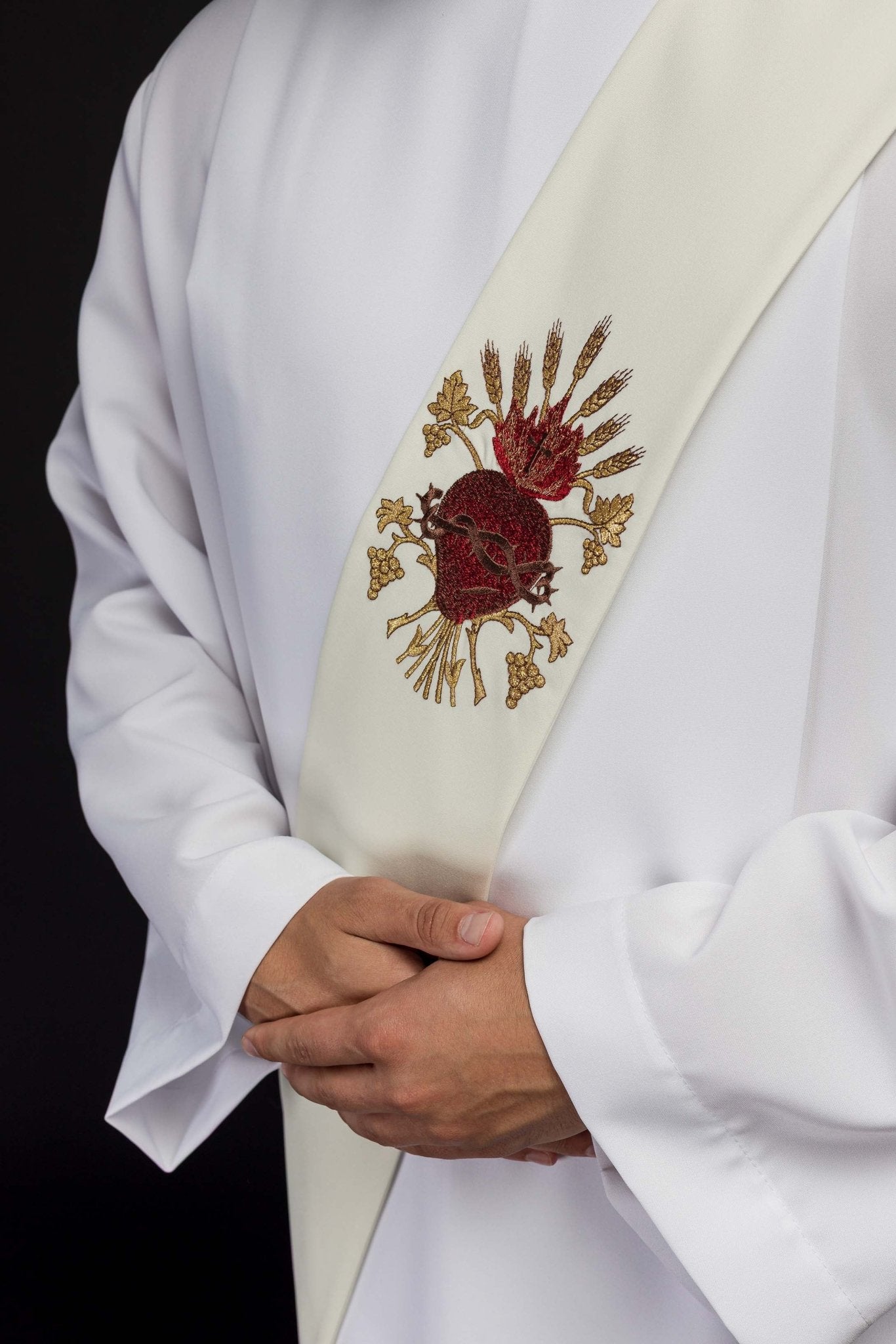 Étole de diacre avec broderie du Cœur de Jésus KSD/137/05/01 ECRU - CHASUBLES.FR