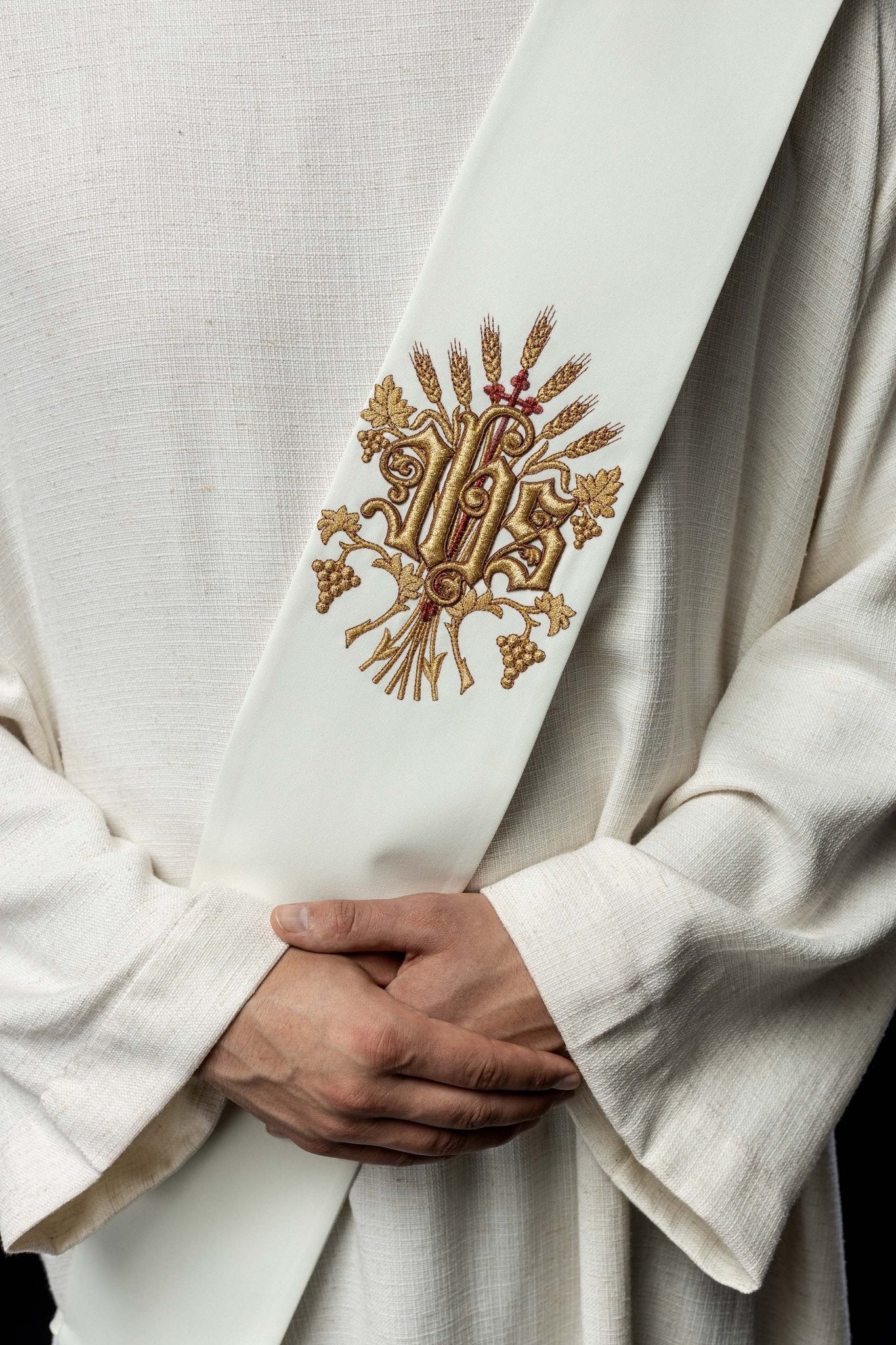 Étole de diacre avec motif de raisin et de croix KSD/139/05/01 ECRU - CHASUBLES.FR