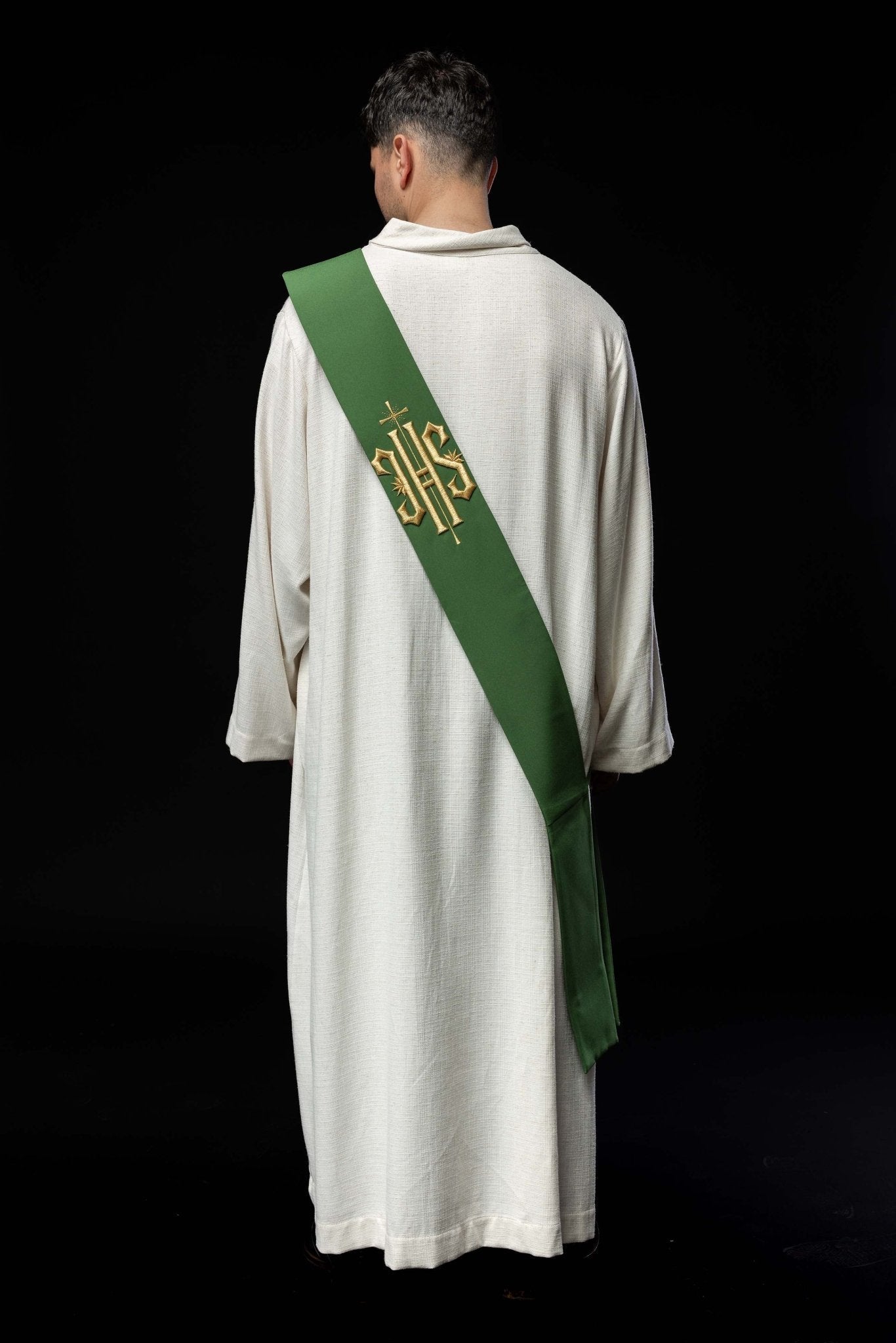 Étole de diacre brodée IHS avec croix KSD/135/01/01 ZIELONY - CHASUBLES.FR