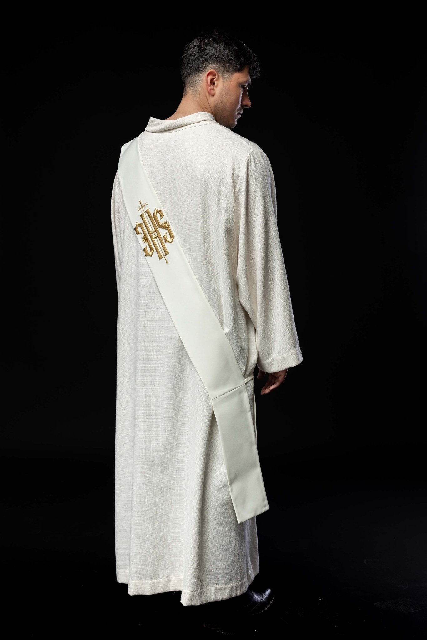 Étole de diacre brodée IHS avec croix KSD/135/05/01 ECRU - CHASUBLES.FR