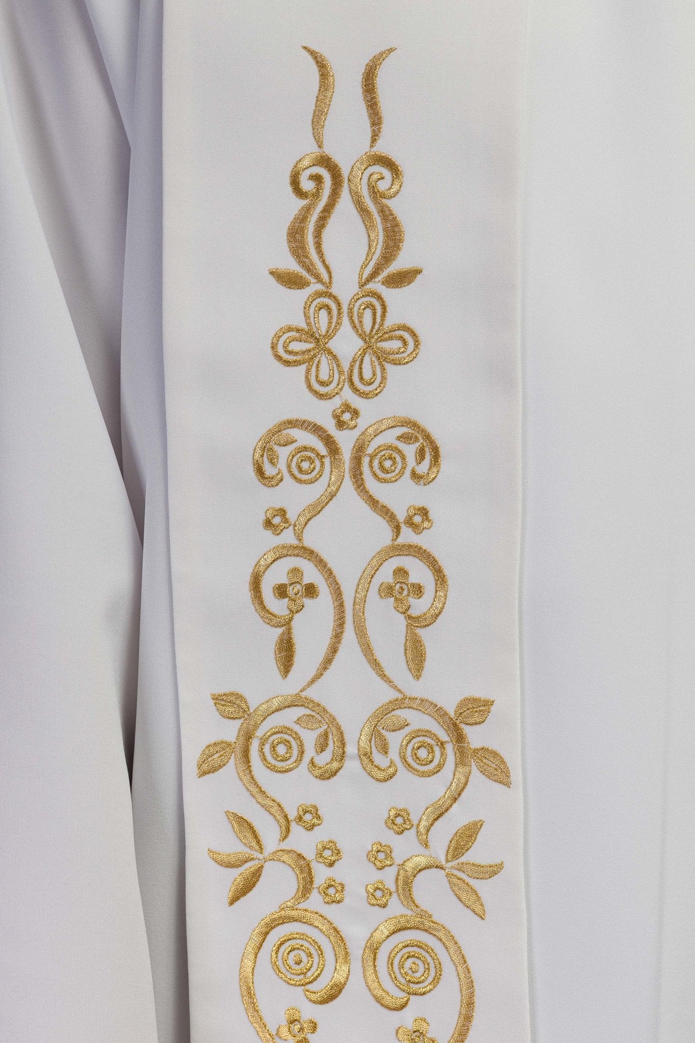 Étole de prêtre blanche brodée d'un motif marial avec couronne KST/040/04/01 BIAŁY - CHASUBLES.FR