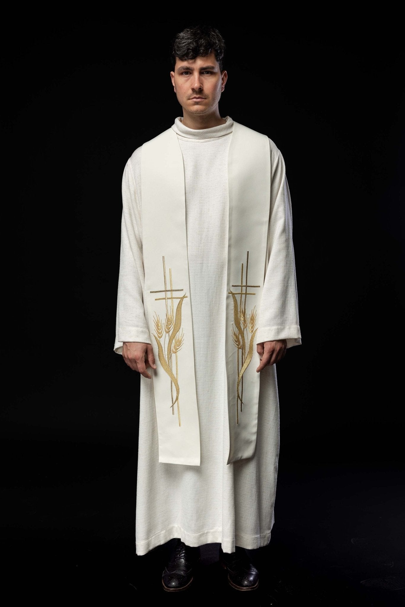 Étole de prêtre brodée avec croix décorée en écru KST/083/05/01 ECRU - CHASUBLES.FR
