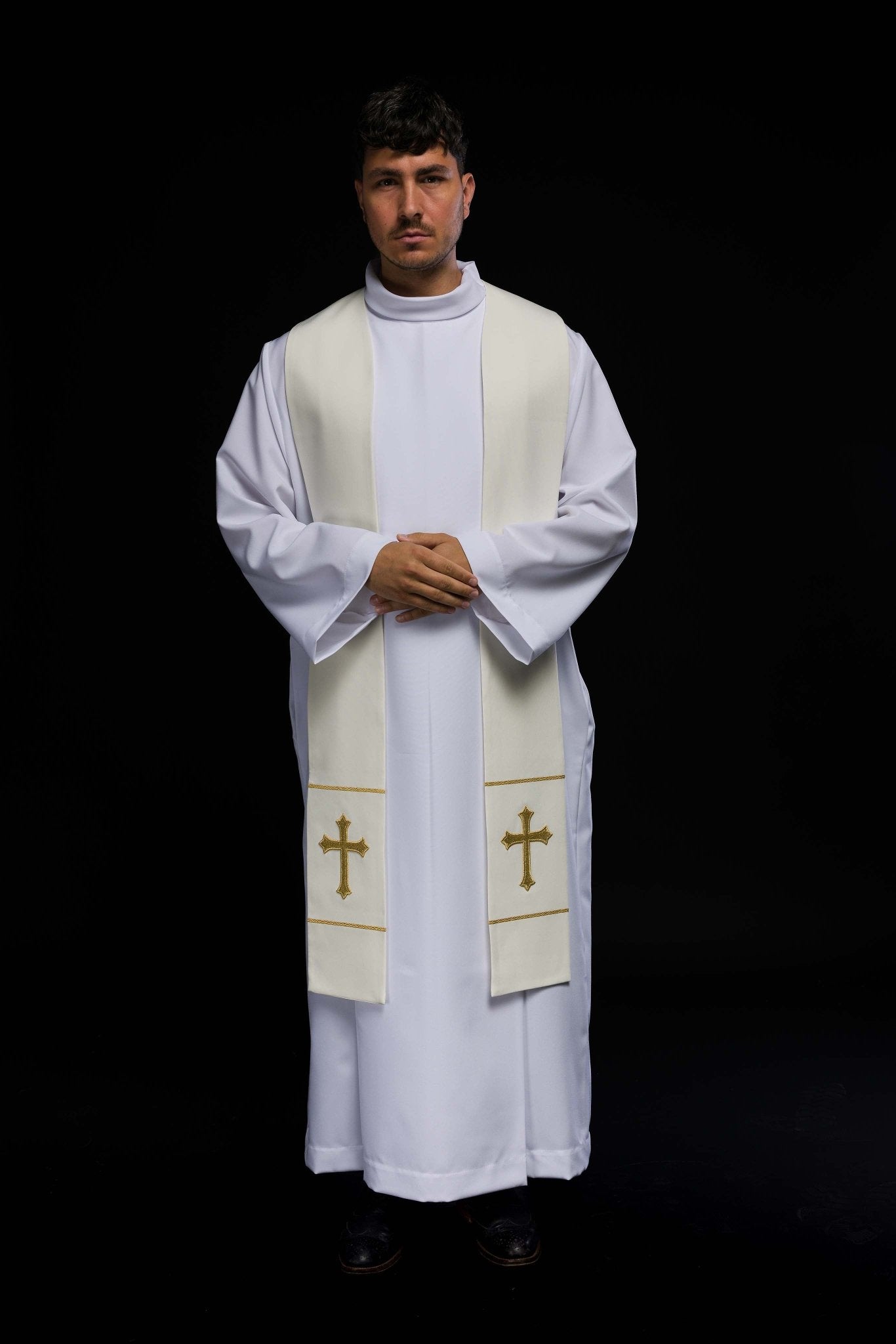 Étole de prêtre brodée Croix écrue KST/063/05/01 ECRU - CHASUBLES.FR