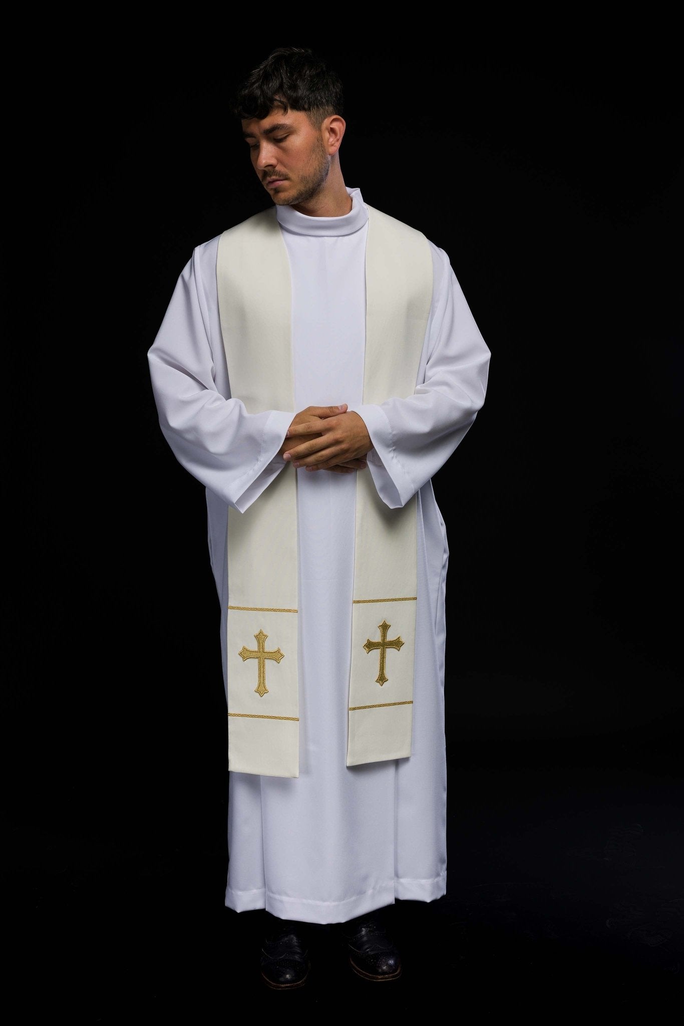Étole de prêtre brodée Croix écrue KST/063/05/01 ECRU - CHASUBLES.FR