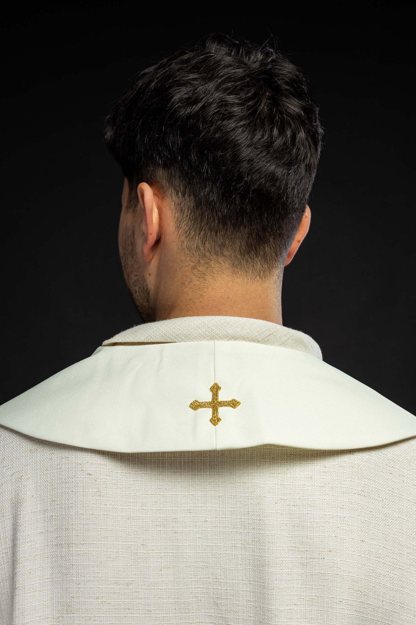 Étole de prêtre brodée d'une croix de pain de poisson en écru KST/007/05/12 ECRU - CHASUBLES.FR