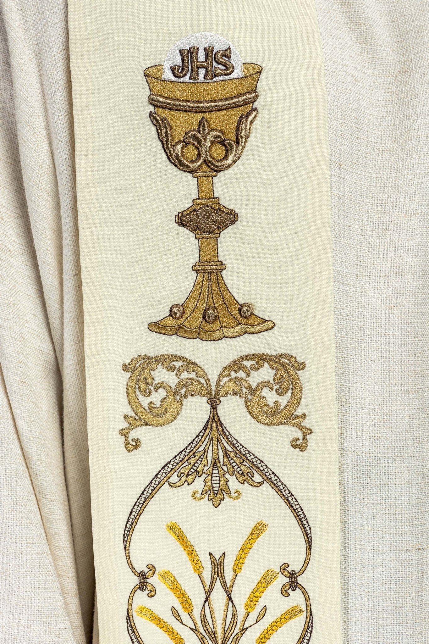 Étole de prêtre brodée en agneau écru KST/042/05/01 ECRU - CHASUBLES.FR