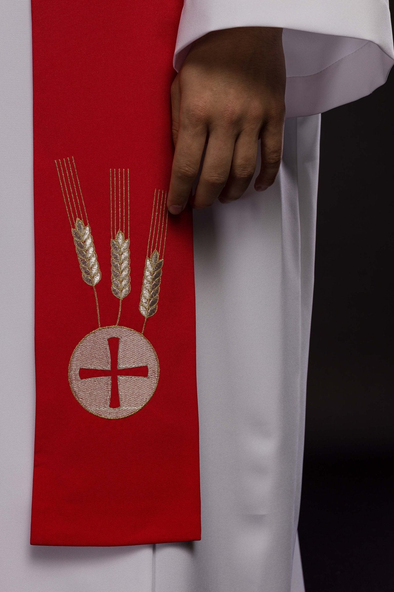 Étole de prêtre brodée en rouge Calice, oreilles et raisins KST/009/02/01 CZERWONY - CHASUBLES.FR