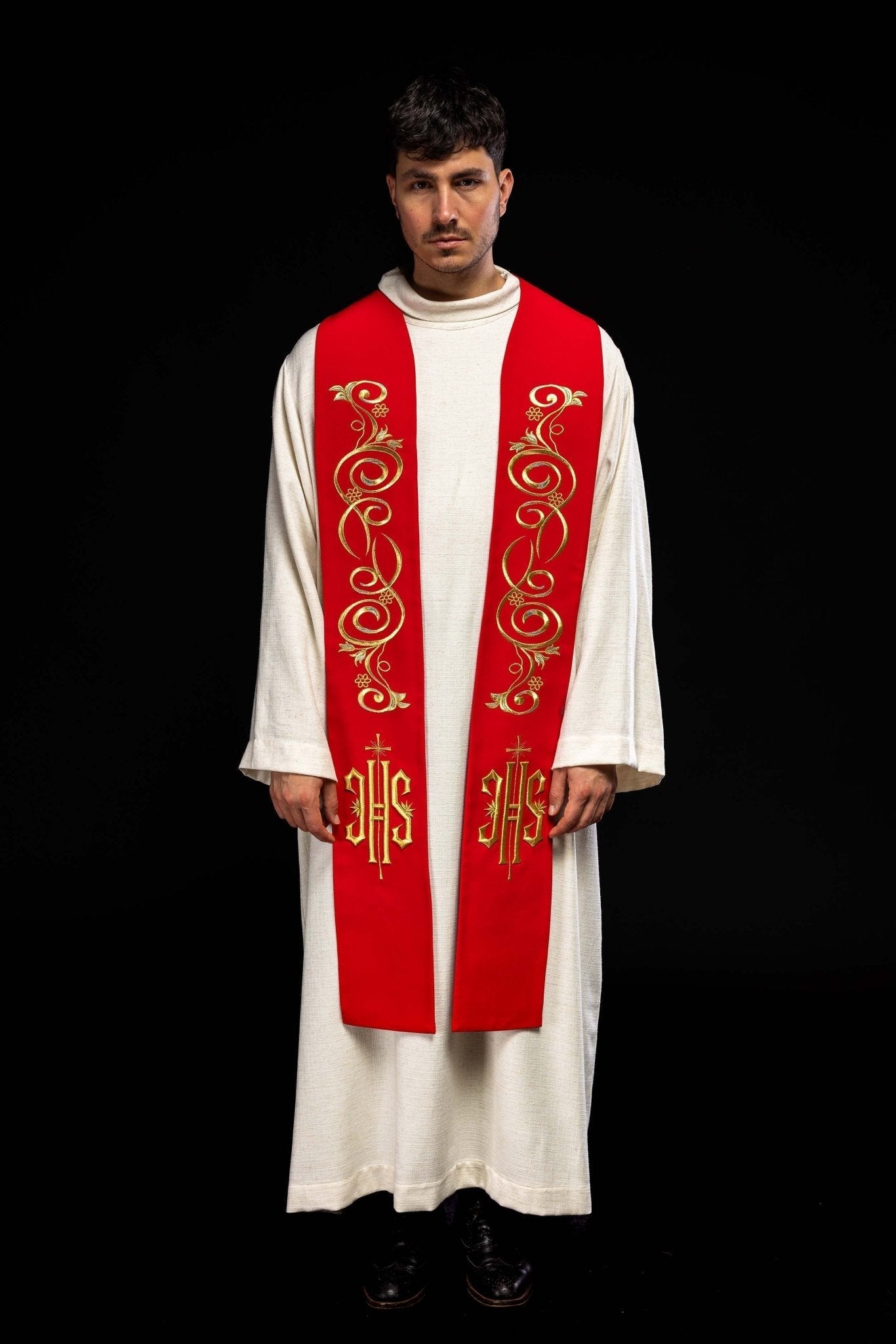 Étole de prêtre brodée IHS rouge KST/031/02/01 CZERWONY - CHASUBLES.FR