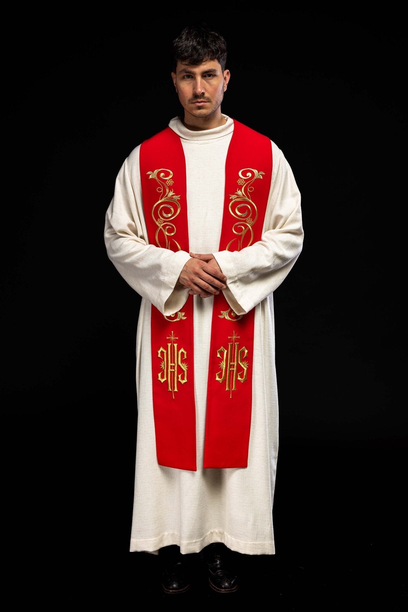 Étole de prêtre brodée IHS rouge KST/031/02/01 CZERWONY - CHASUBLES.FR