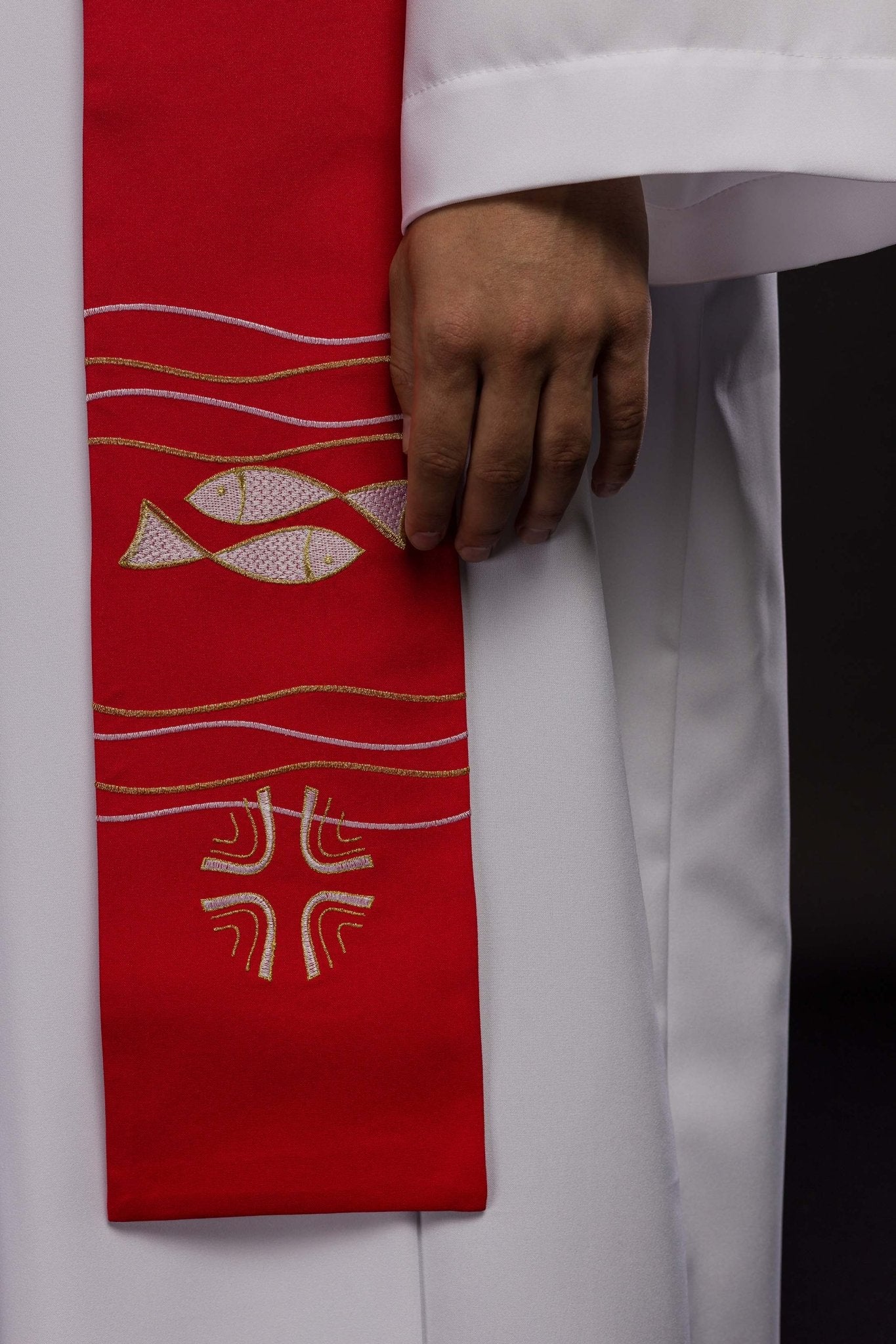 Étole de prêtre brodée Poisson rouge KST/022/02/01 CZERWONY - CHASUBLES.FR