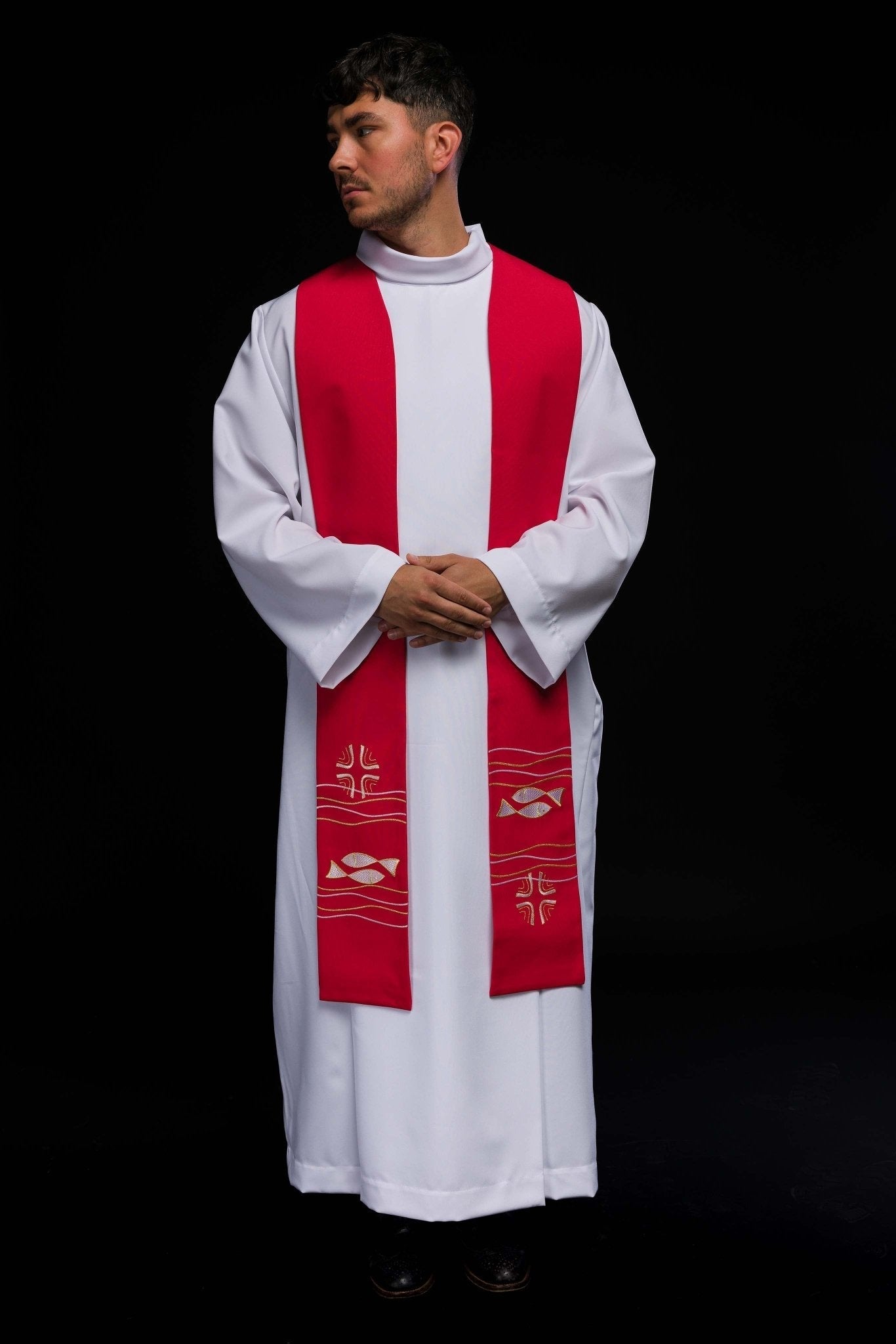 Étole de prêtre brodée Poisson rouge KST/022/02/01 CZERWONY - CHASUBLES.FR