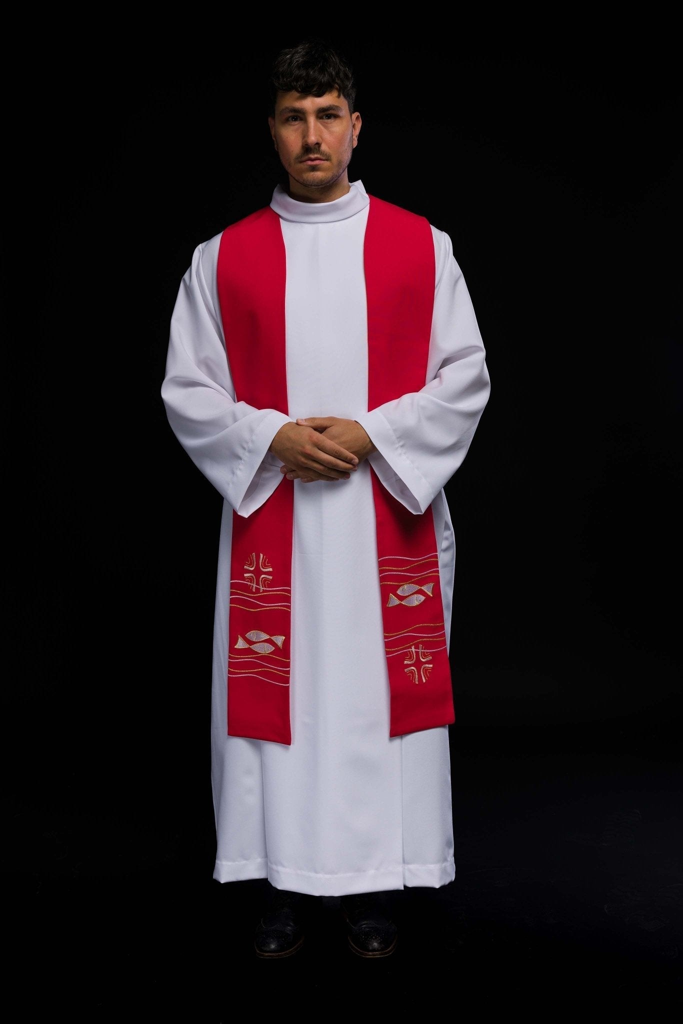 Étole de prêtre brodée Poisson rouge KST/022/02/01 CZERWONY - CHASUBLES.FR