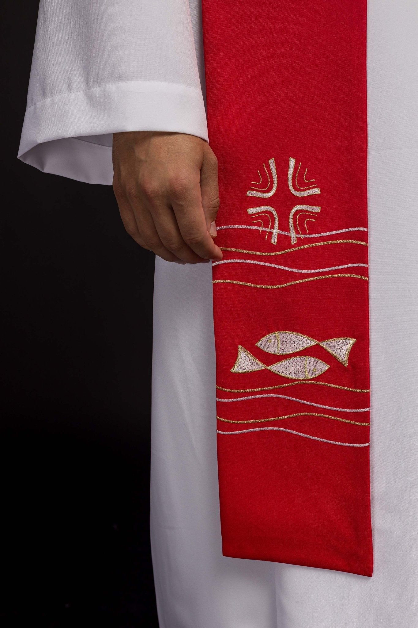 Étole de prêtre brodée Poisson rouge KST/022/02/01 CZERWONY - CHASUBLES.FR