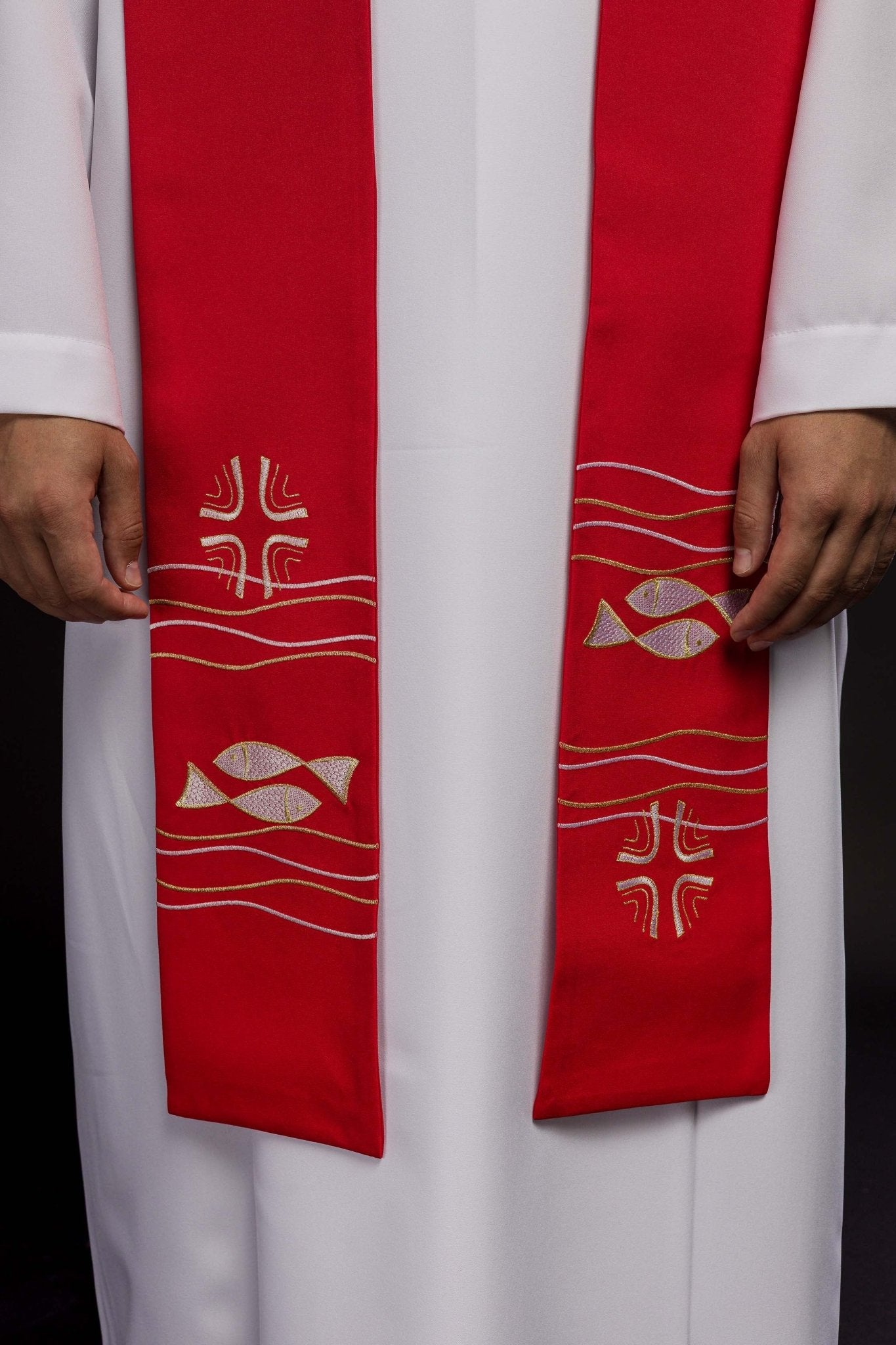 Étole de prêtre brodée Poisson rouge KST/022/02/01 CZERWONY - CHASUBLES.FR