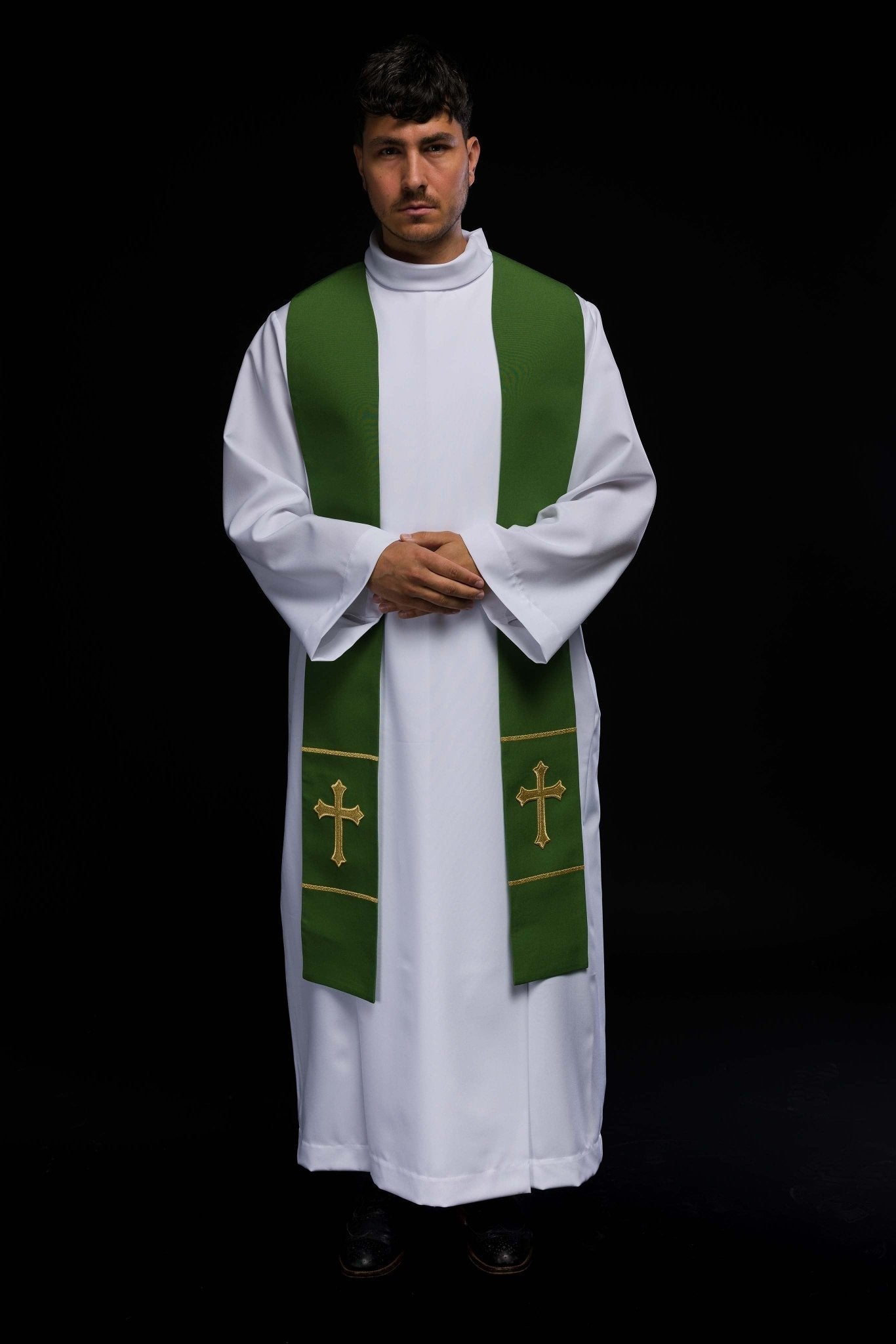Étole de prêtre brodée verte Croix KST/063/01/01 ZIELONY - CHASUBLES.FR