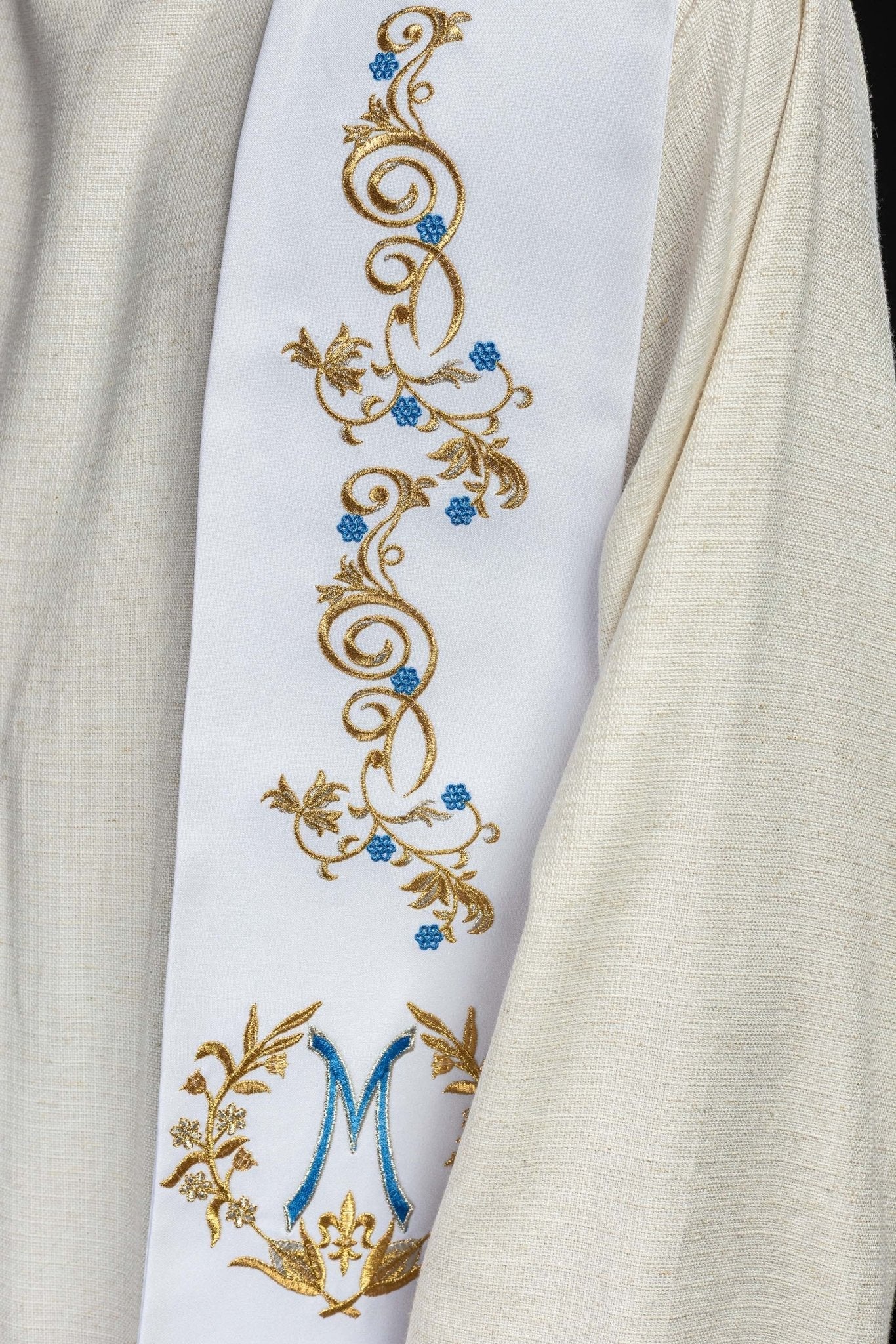 Étole de prêtre marial brodée Blanc KST/032/04/01 BIAŁY - CHASUBLES.FR