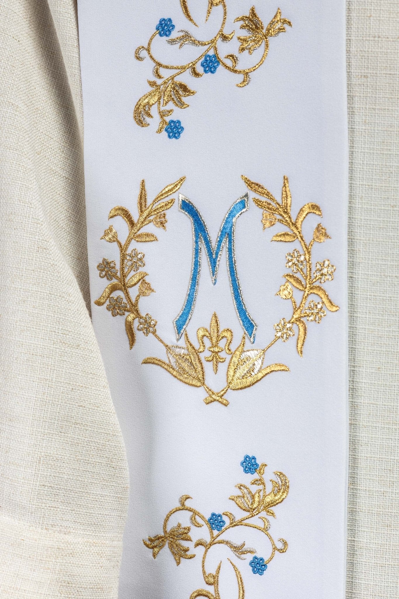 Étole de prêtre marial brodée Blanc KST/032/04/01 BIAŁY - CHASUBLES.FR