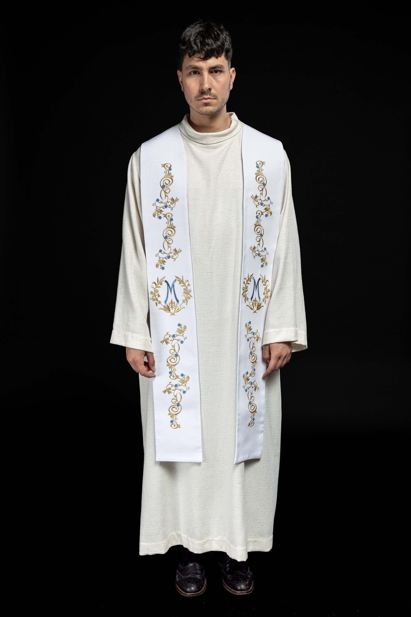 Étole de prêtre marial brodée Blanc KST/032/04/01 BIAŁY - CHASUBLES.FR