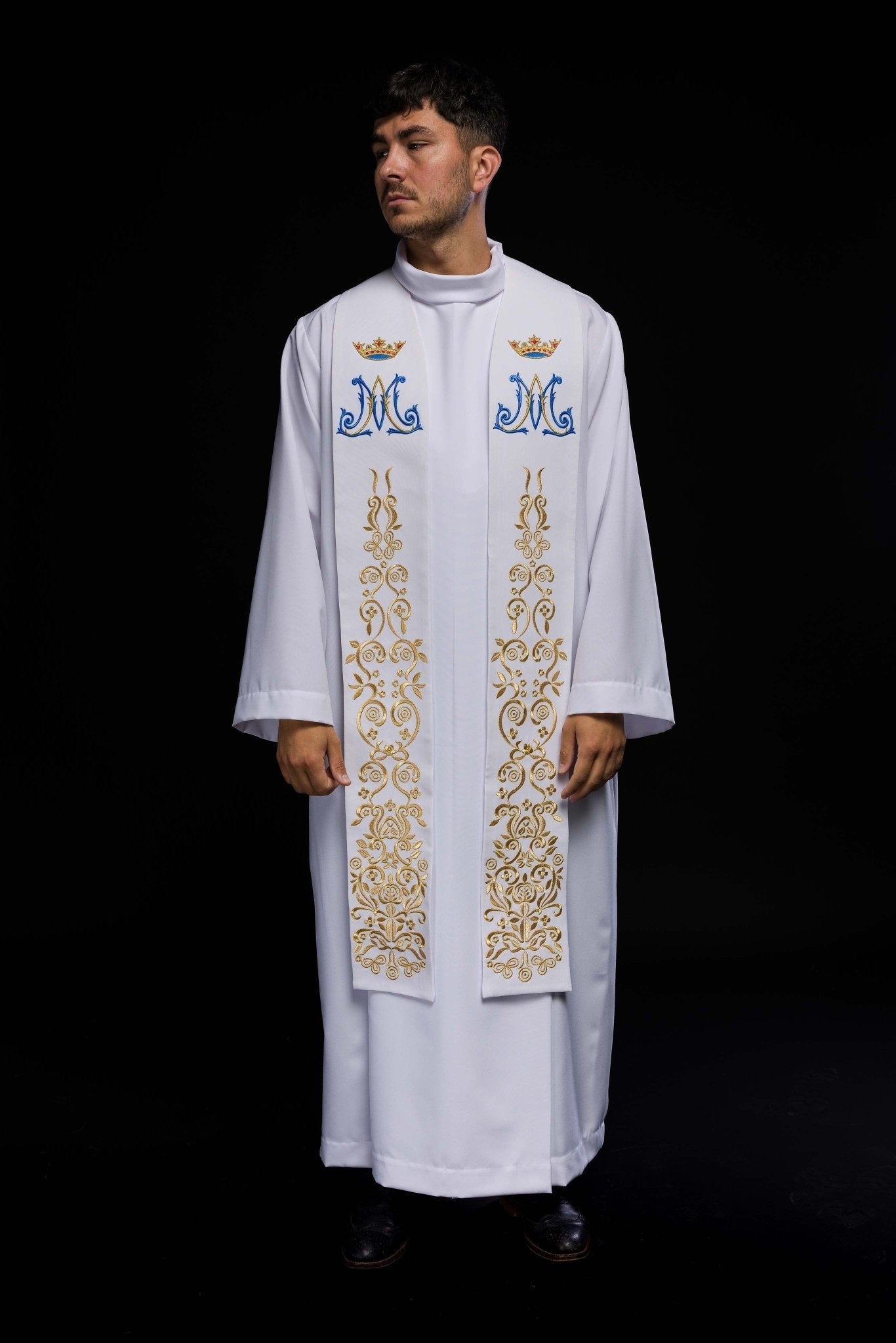 Étole de prêtre mariale blanche brodée KST/056/04/01 BIAŁY - CHASUBLES.FR