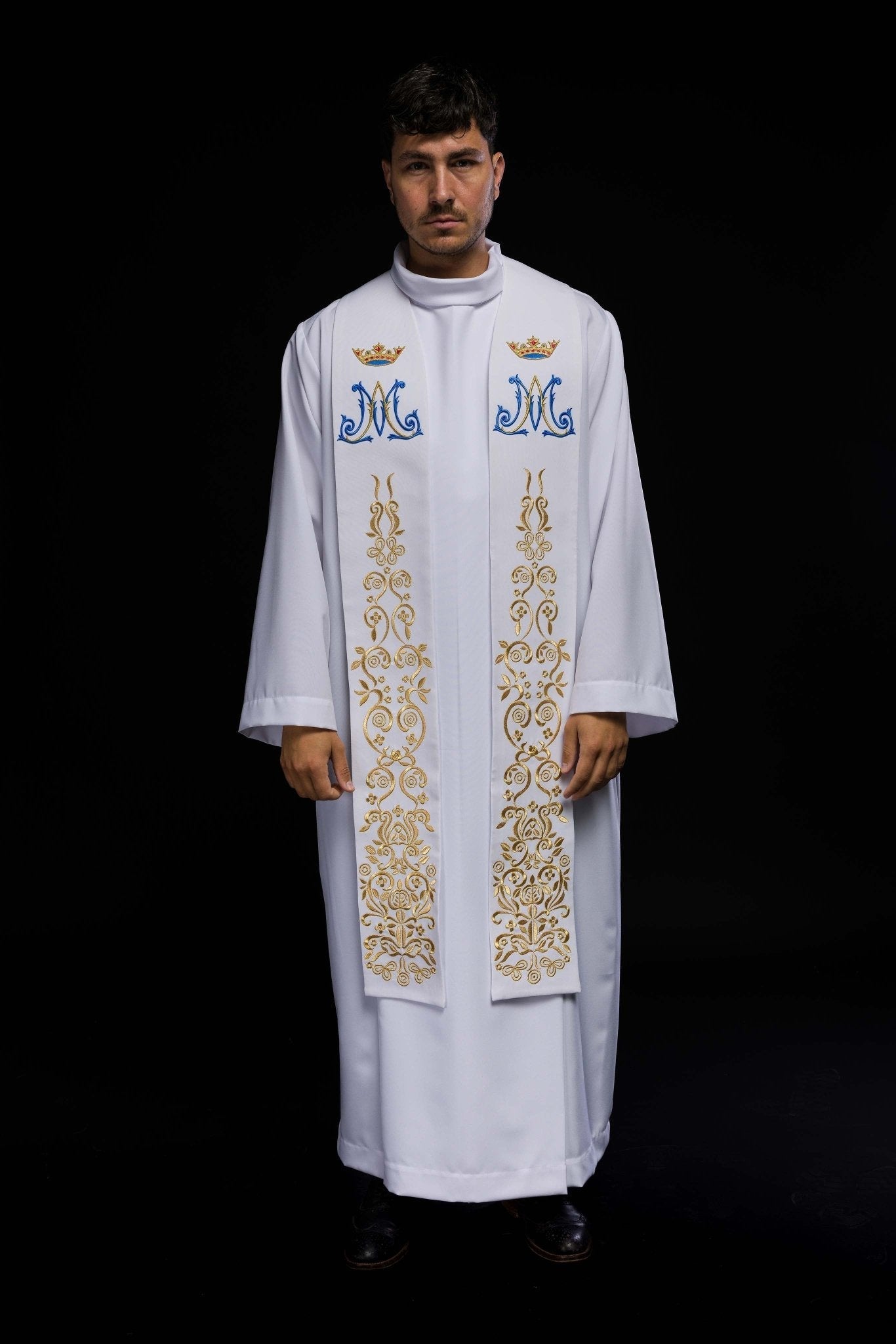 Étole de prêtre mariale blanche brodée KST/056/04/01 BIAŁY - CHASUBLES.FR