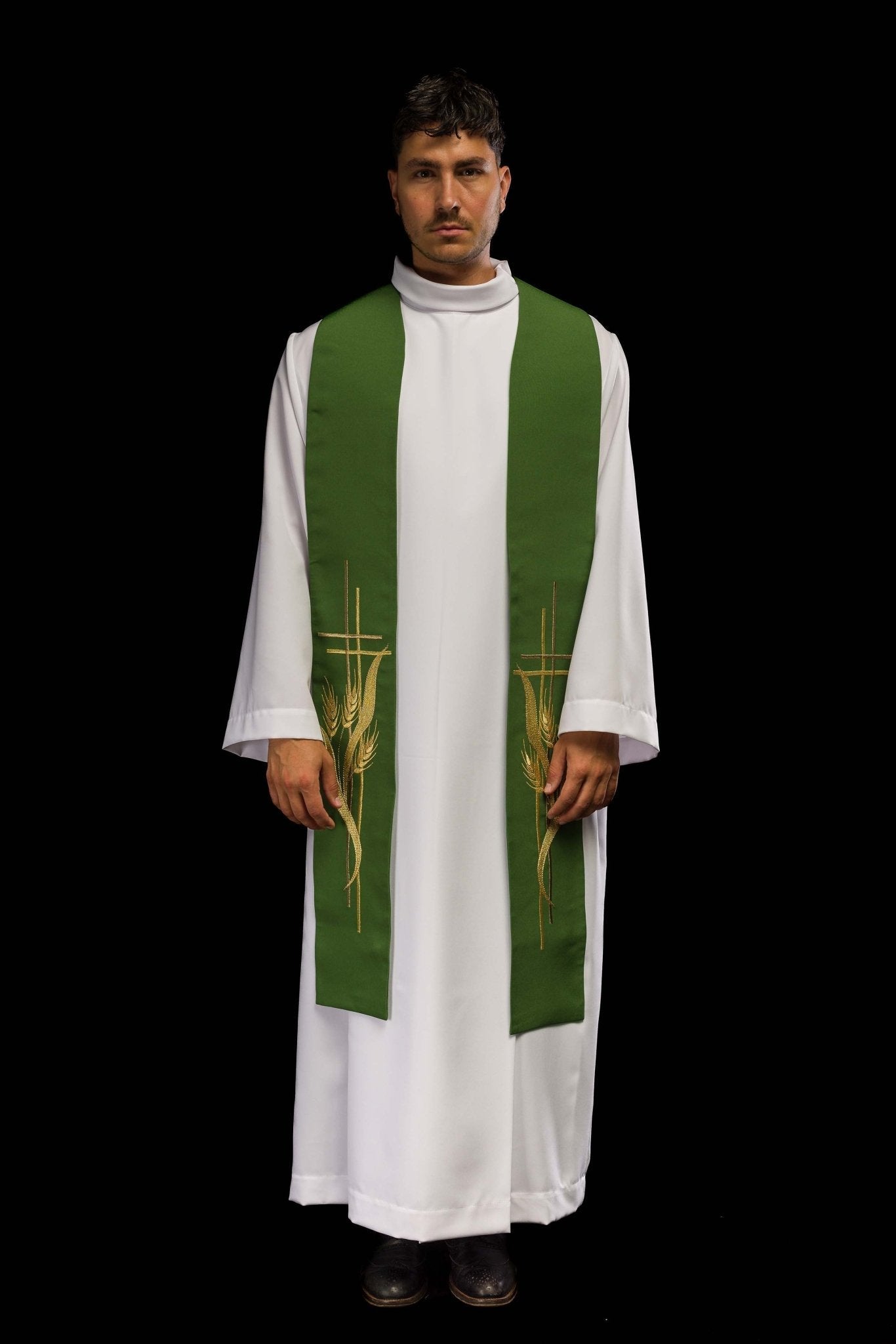 Étole de prêtre verte brodée KST/083/01/01 ZIELONY - CHASUBLES.FR